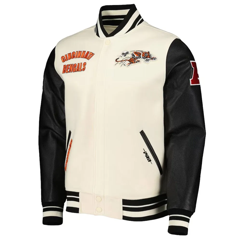 Retro Classic Cincinnati Bengals Varsity Cream and Black Jacket