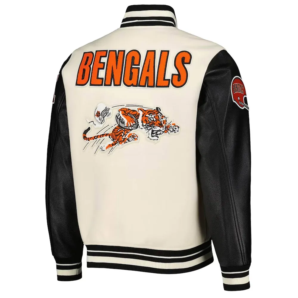 Retro Classic Cincinnati Bengals Varsity Cream and Black Jacket