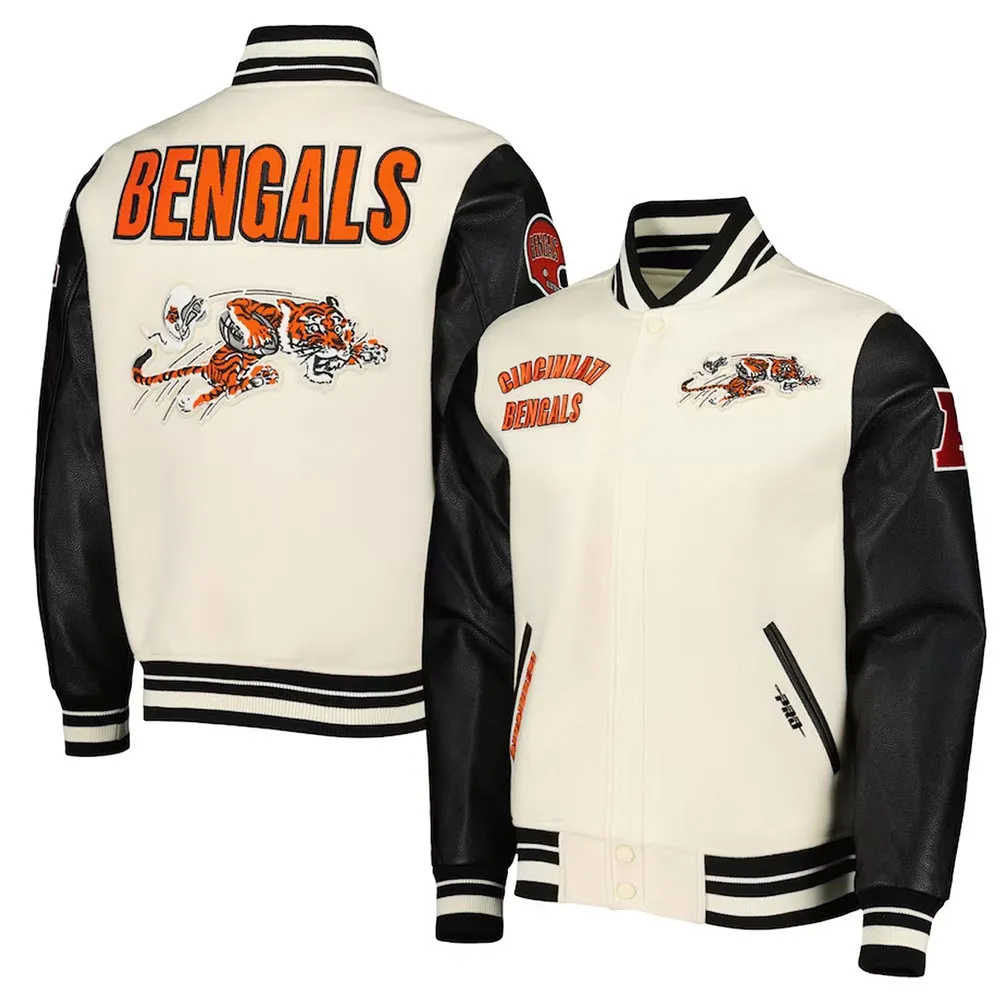 Retro Classic Cincinnati Bengals Varsity Cream and Black Jacket