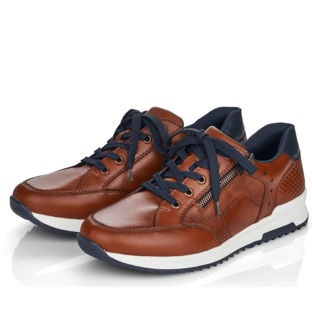 Rieker 16128 Mens Tan and Navy Side Zip Trainers