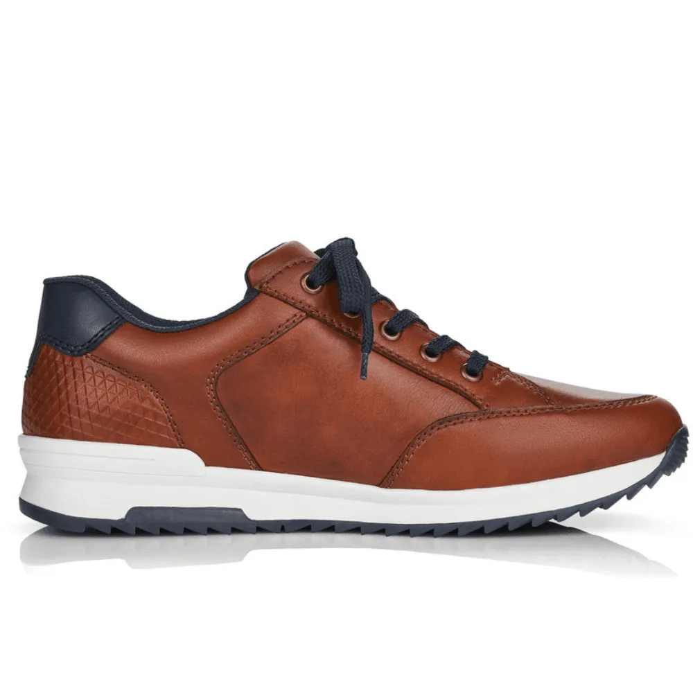 Rieker 16128 Mens Tan and Navy Side Zip Trainers