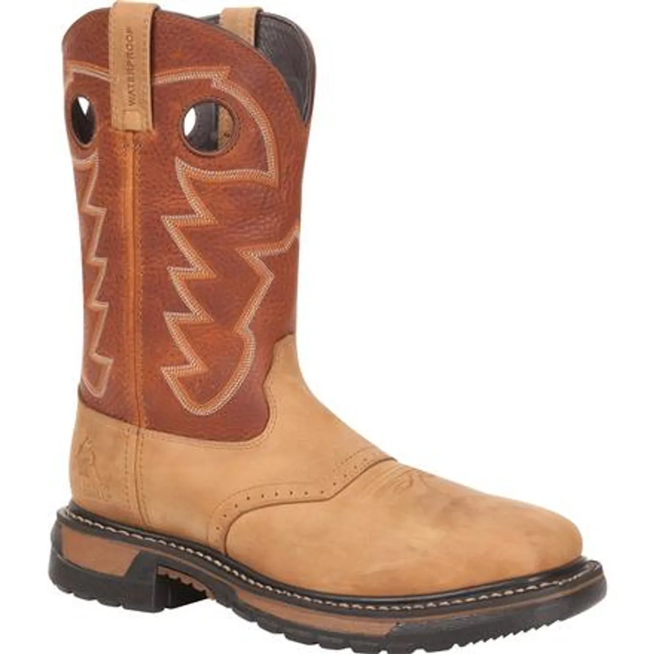 Rocky Mens Original Ride Steel Toe Waterproof Western Boot RKYW041 CRAZY HORSE AND BRIDLE BROWN