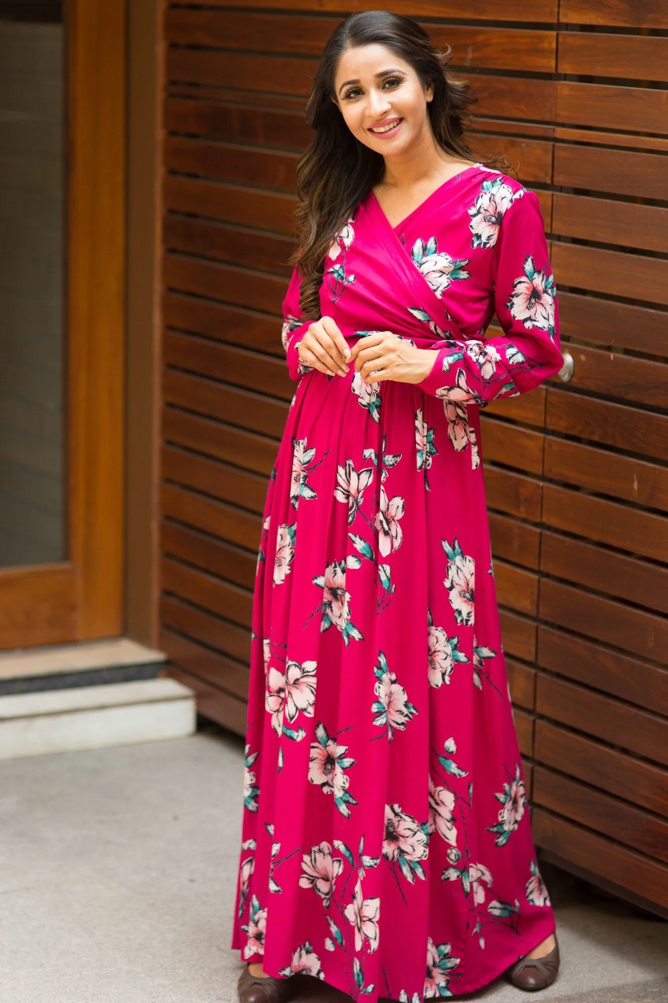 Rosemary Pink Floral Maternity & Nursing Wrap Dress