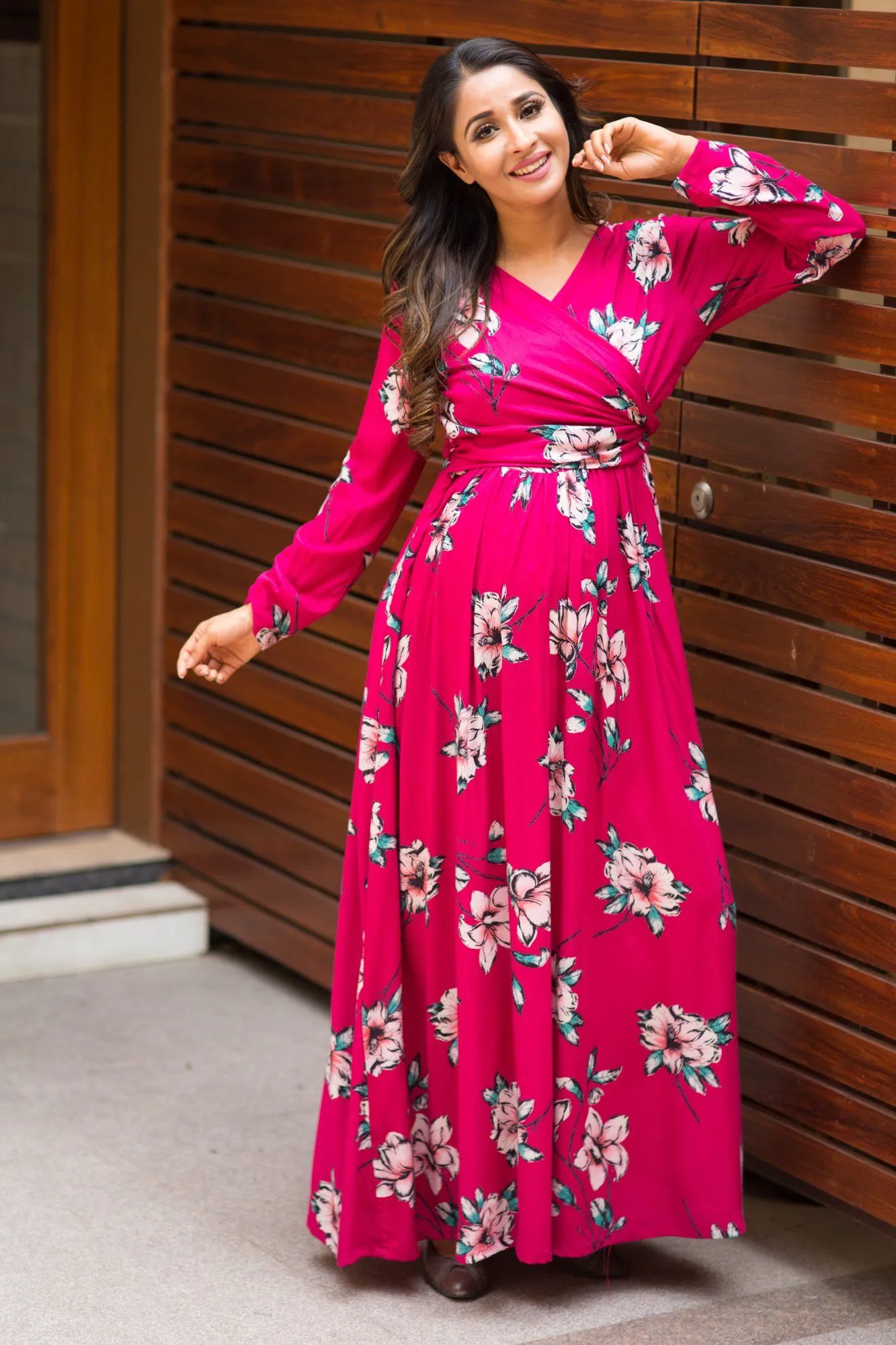 Rosemary Pink Floral Maternity & Nursing Wrap Dress