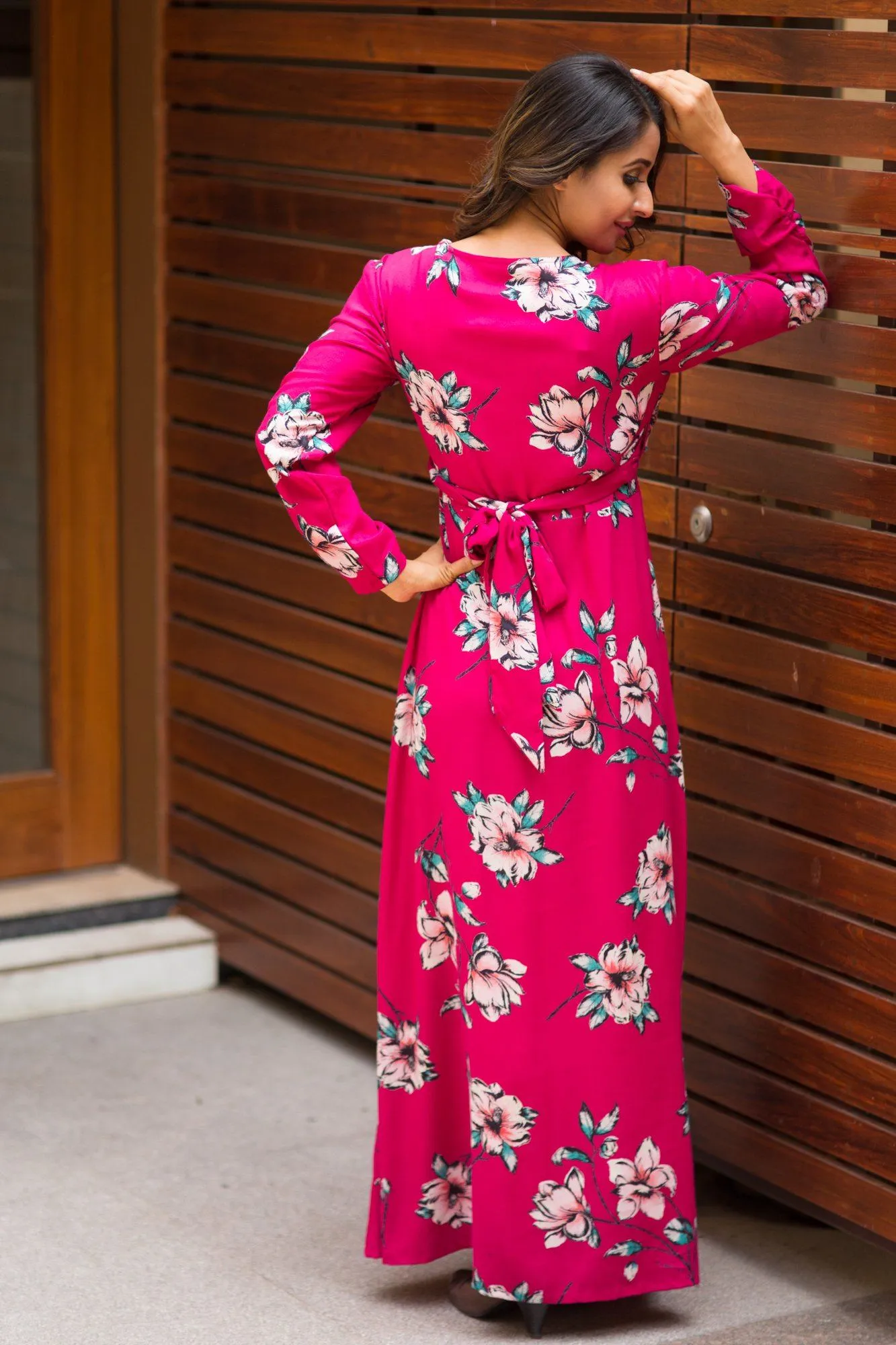 Rosemary Pink Floral Maternity & Nursing Wrap Dress