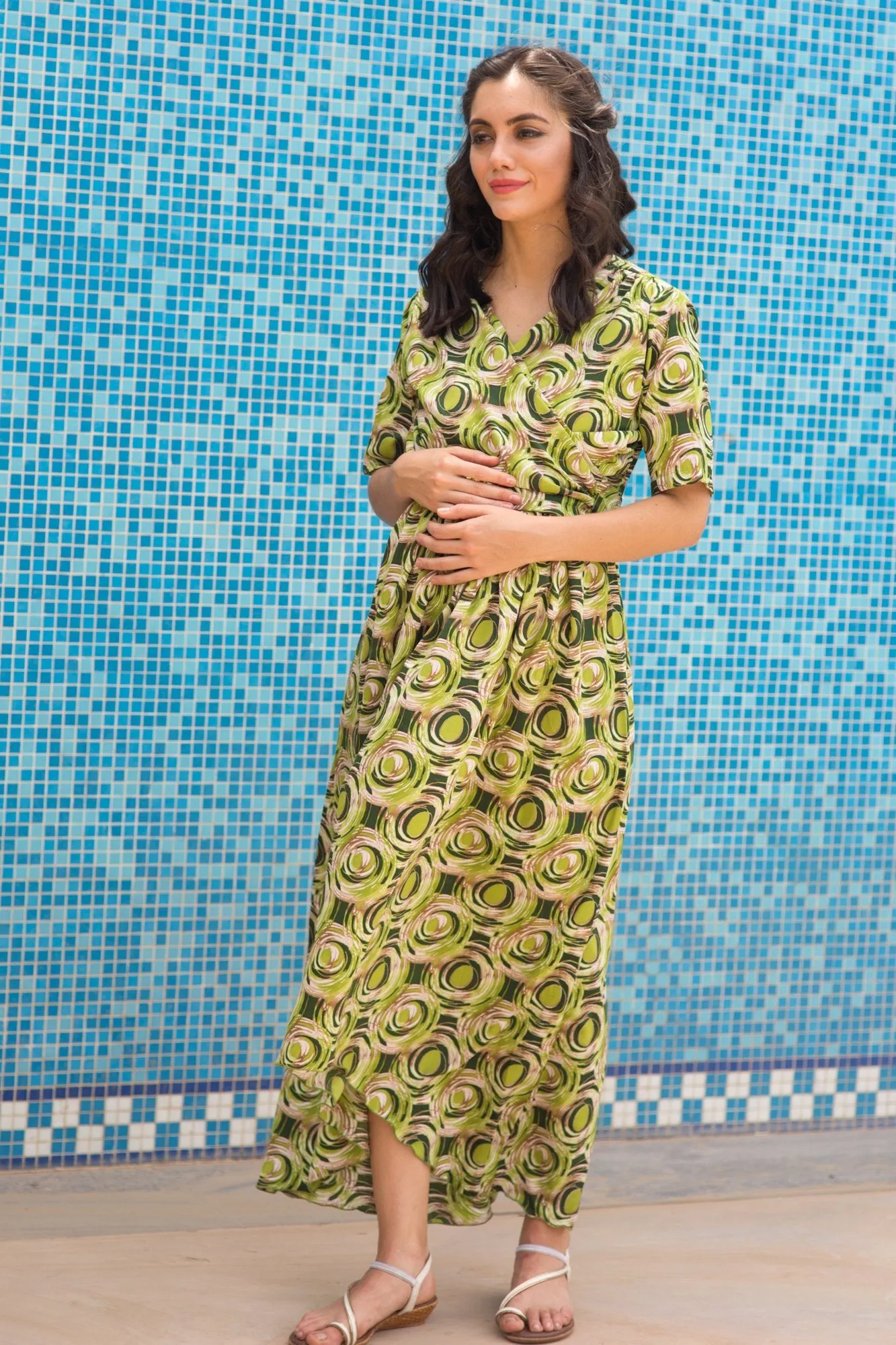 Sage Forest High-Low Nursing Wrap Dress