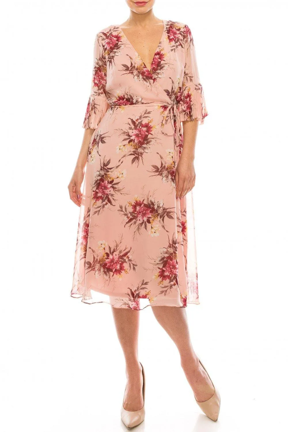 Sandra Darren Floral Printed Midi Faux Wrap Dress