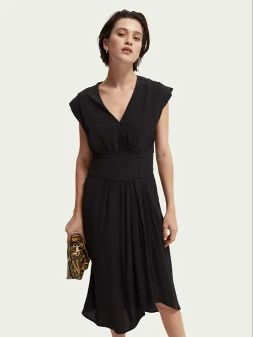 Scotch & Soda Sleeveless Viscose Wrap Dress Black