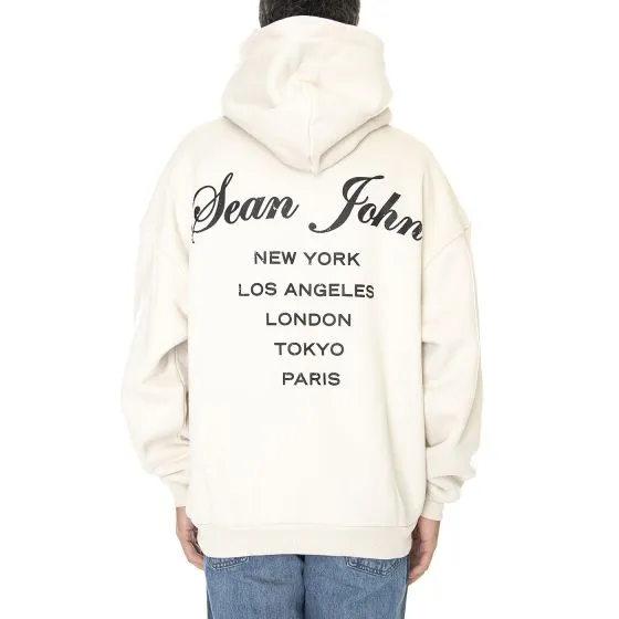 SEAN JOHN Mens Script Logo Peached City Backprint Hoodie 01 Beige Sweatshirt