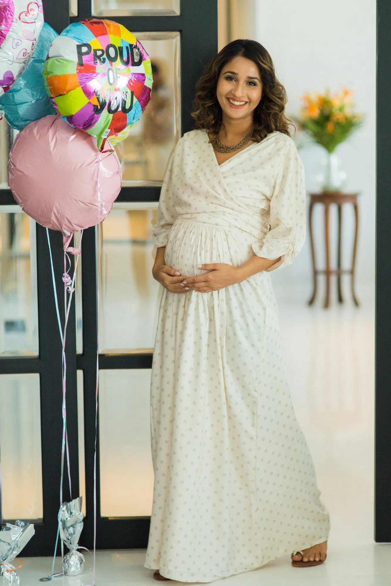 Serene Off White Maternity & Nursing Wrap Dress