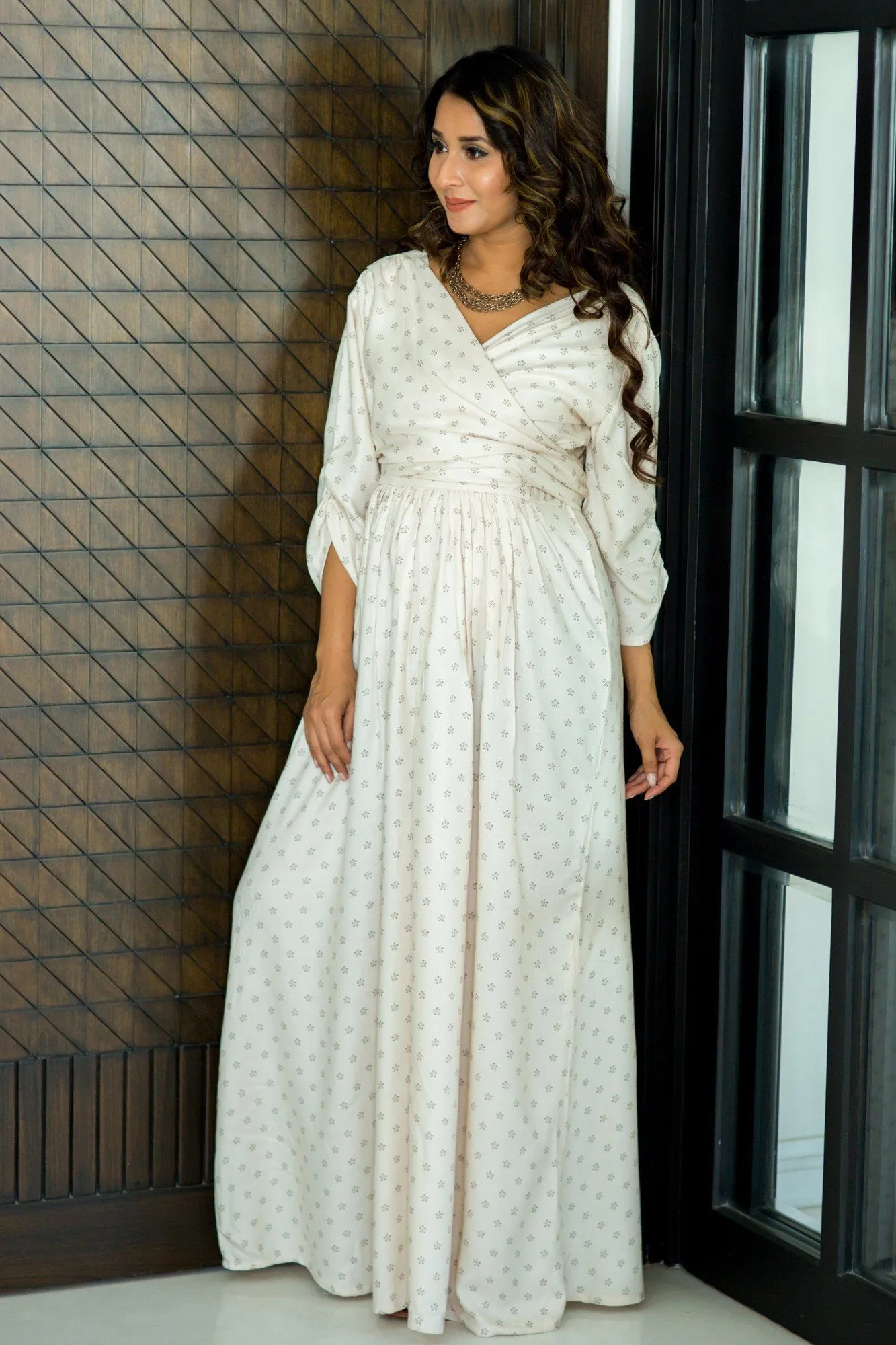 Serene Off White Maternity & Nursing Wrap Dress