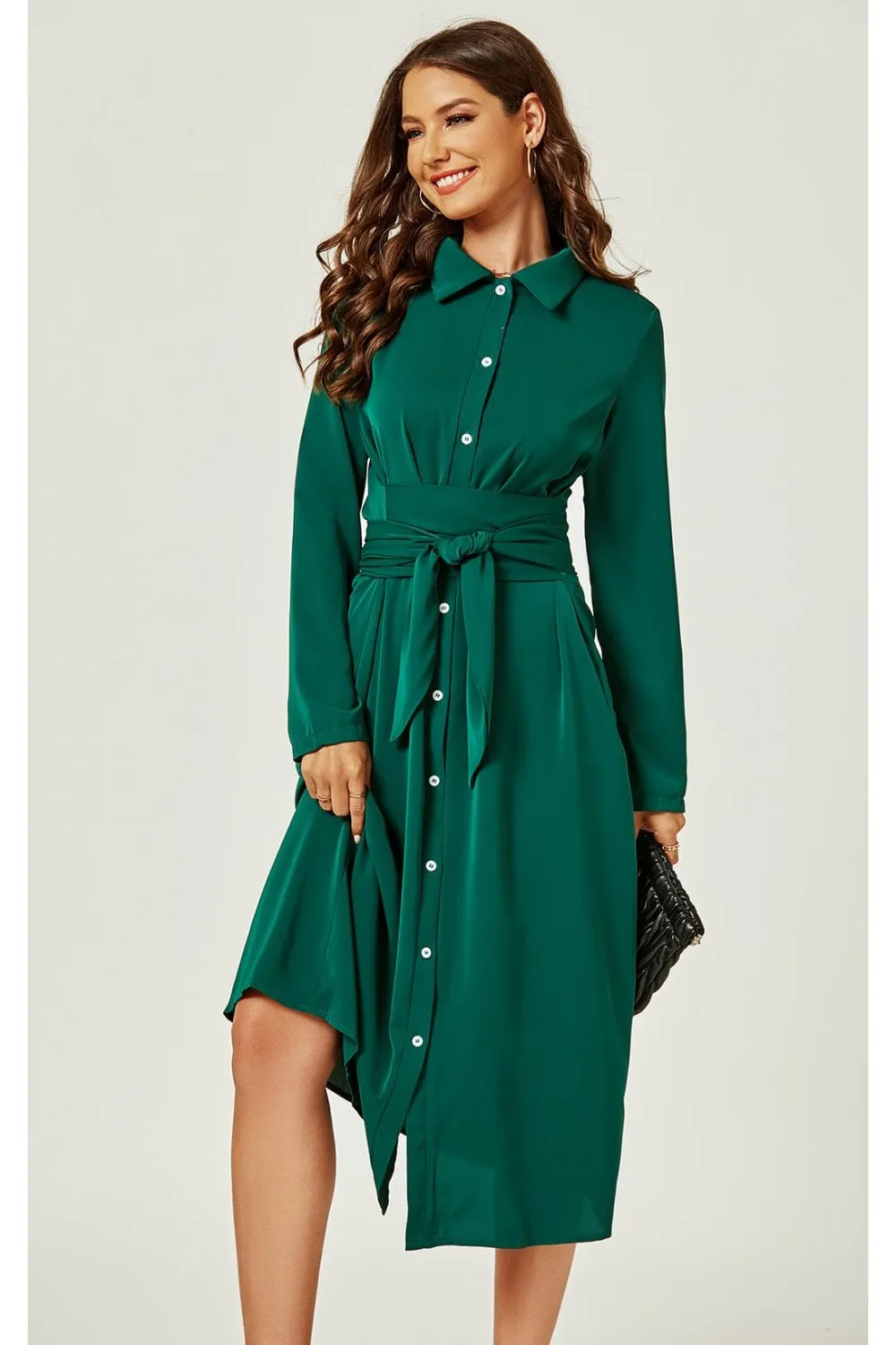 Shirt Midi Wrap Dress In Green