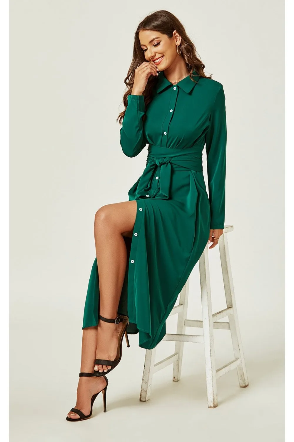 Shirt Midi Wrap Dress In Green