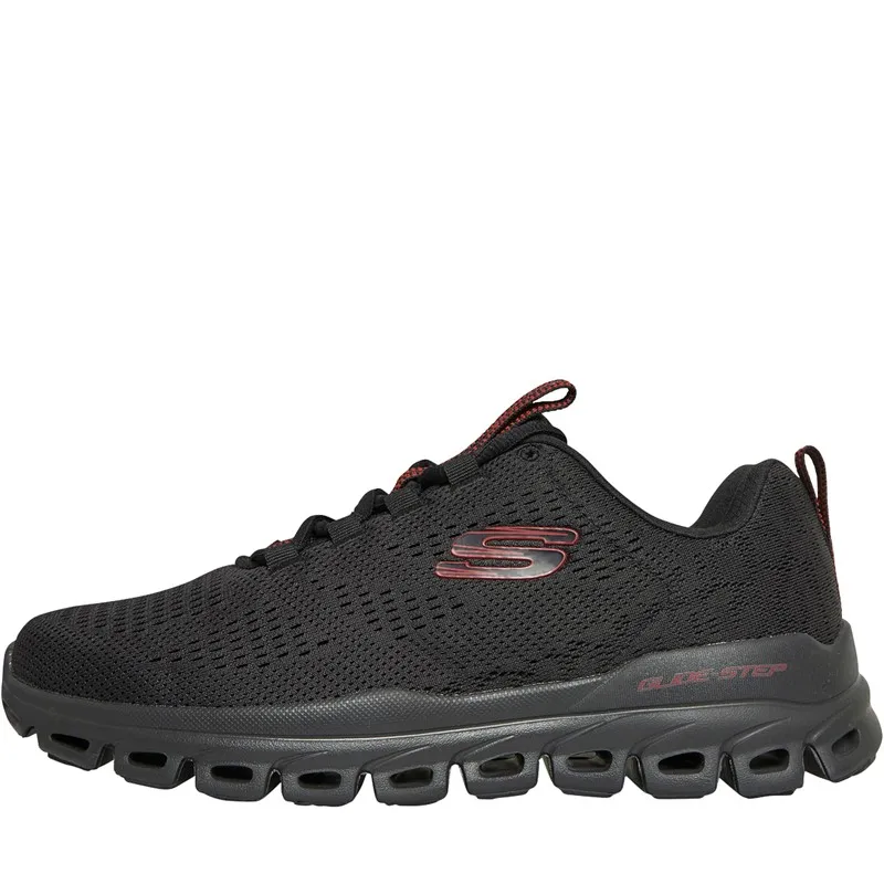 SKECHERS Mens Glide Step Fasten Up Trainers Black/Red