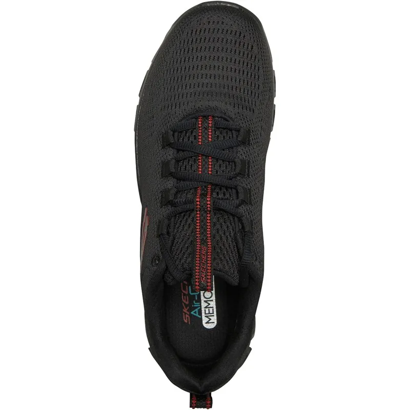 SKECHERS Mens Glide Step Fasten Up Trainers Black/Red