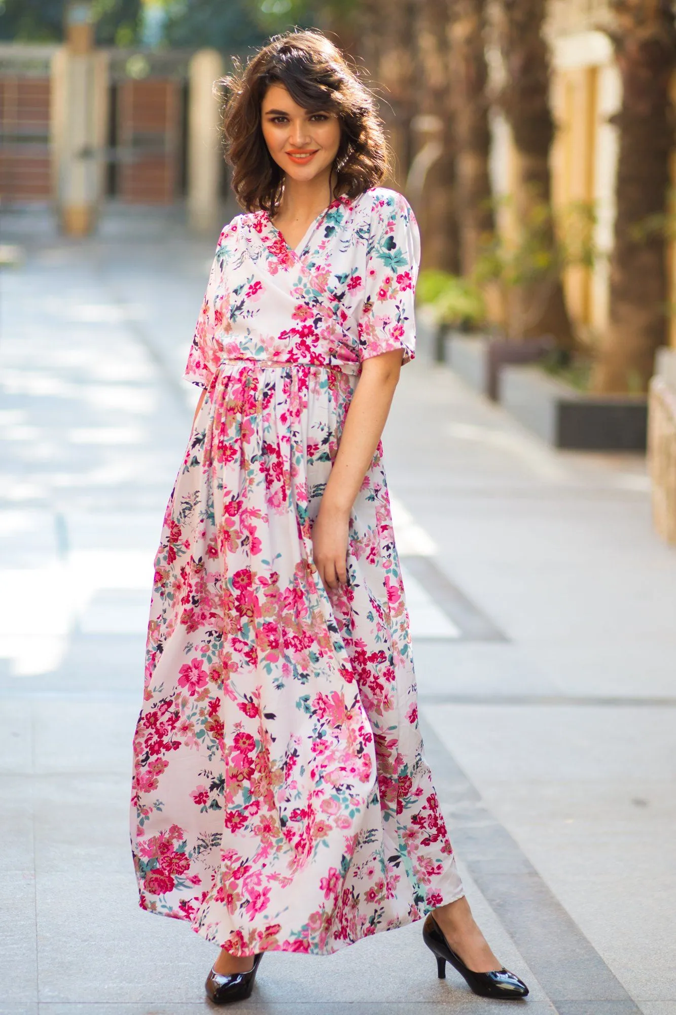 Snow White Blossom Maternity & Nursing Wrap Dress