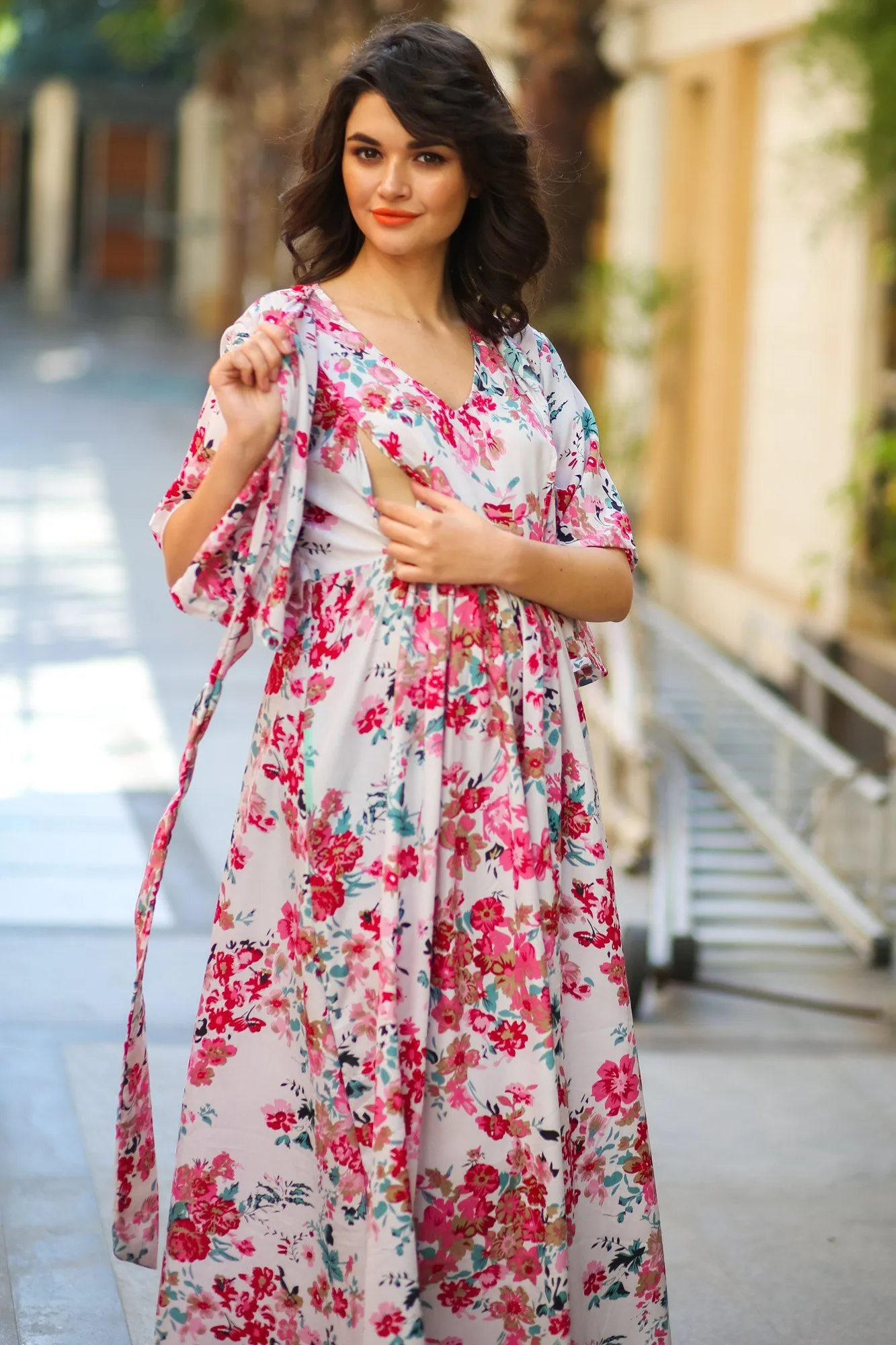 Snow White Blossom Maternity & Nursing Wrap Dress