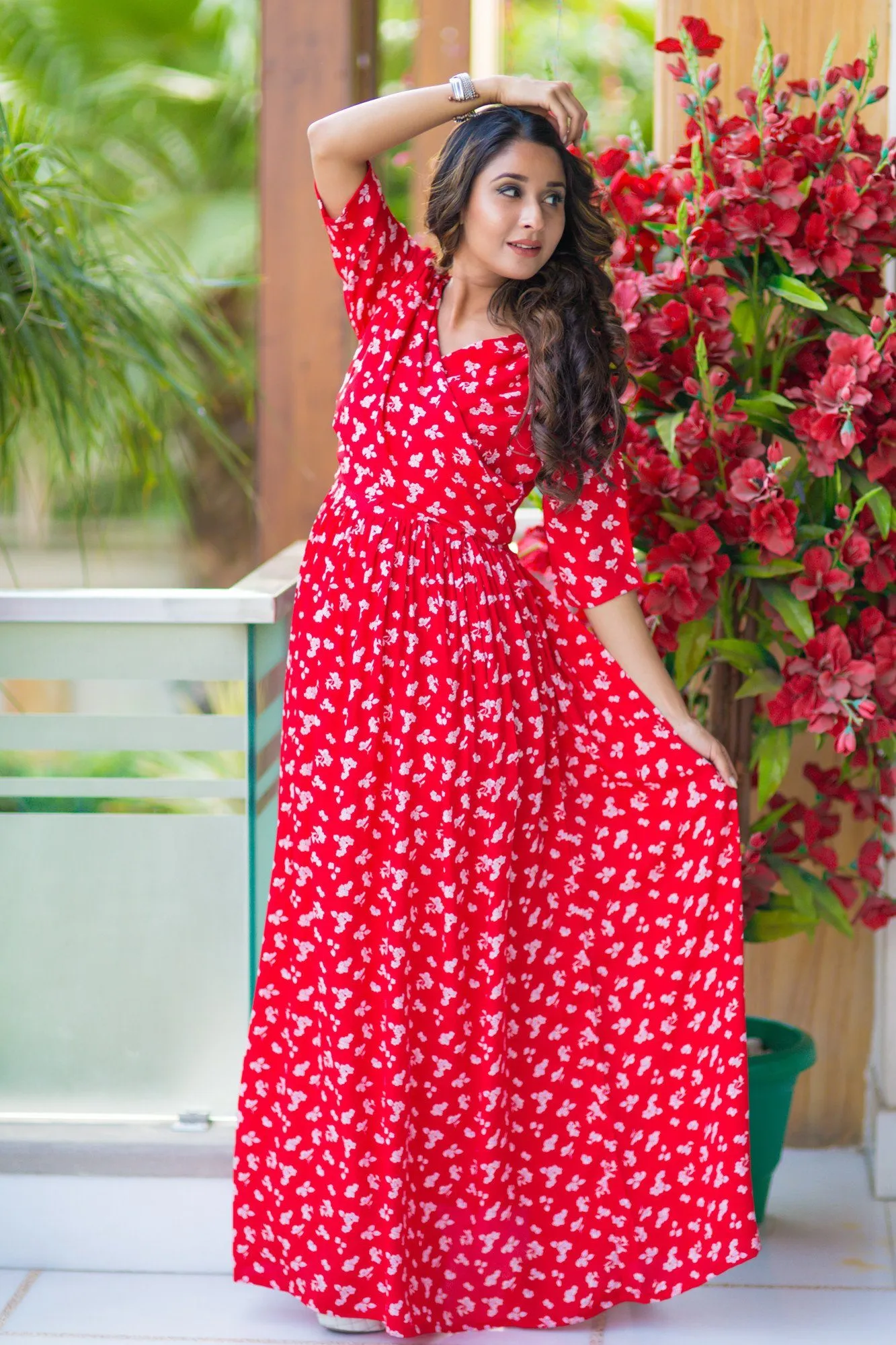 SO - Chic Red Floral Maternity & Nursing Wrap Dress-Pay