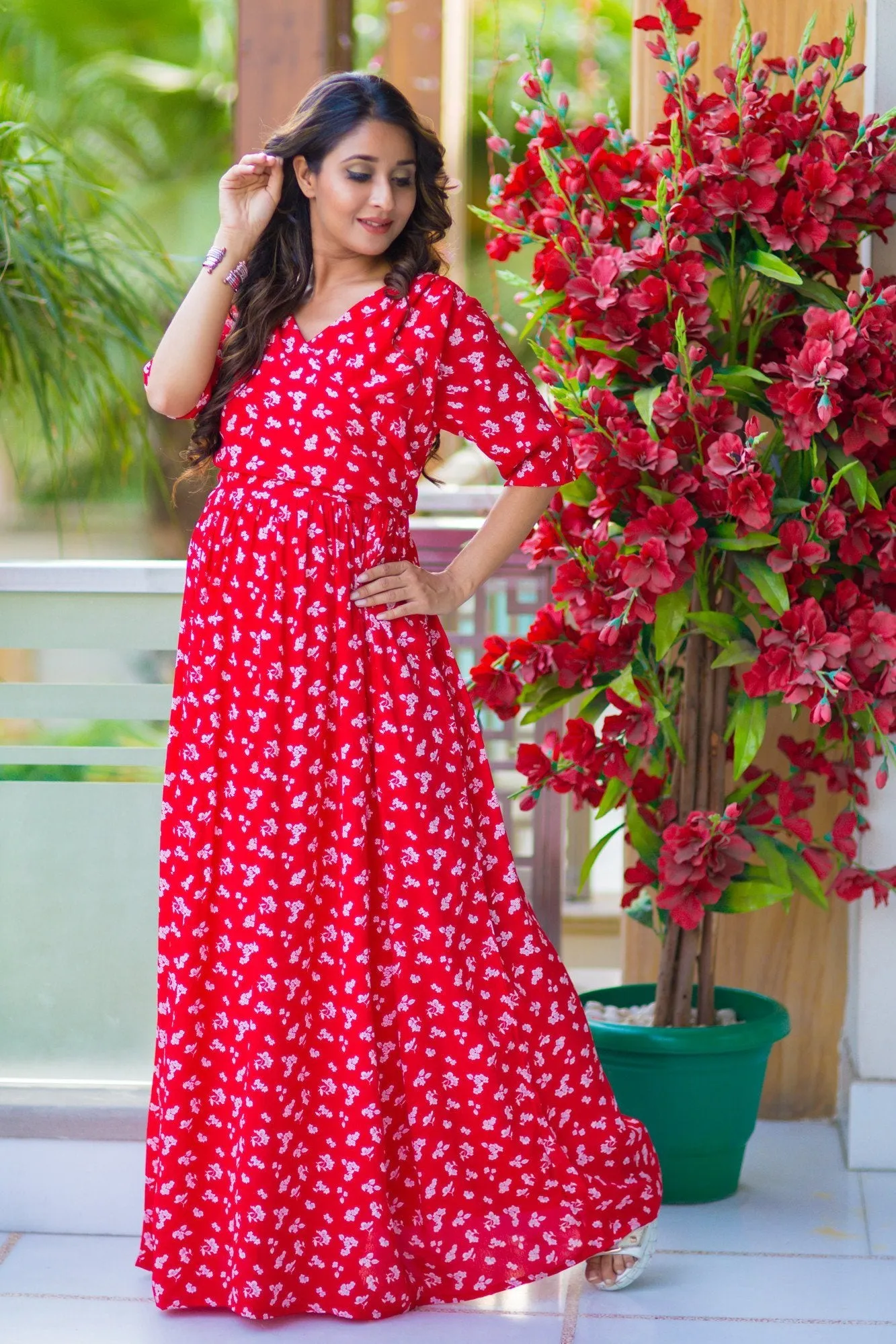 SO - Chic Red Floral Maternity & Nursing Wrap Dress-Pay