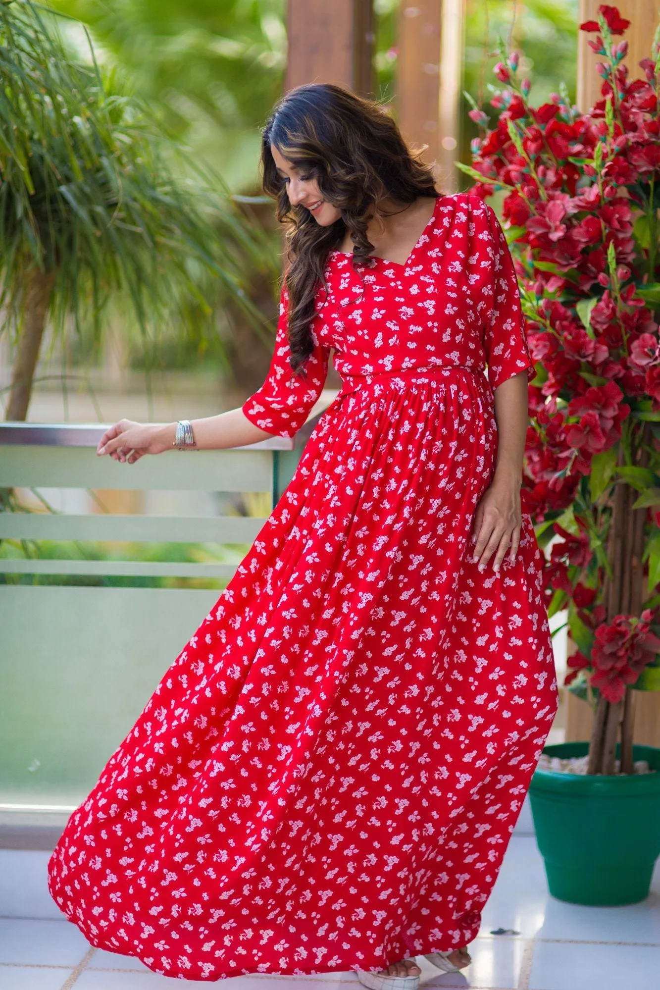 SO - Chic Red Floral Maternity & Nursing Wrap Dress-Pay