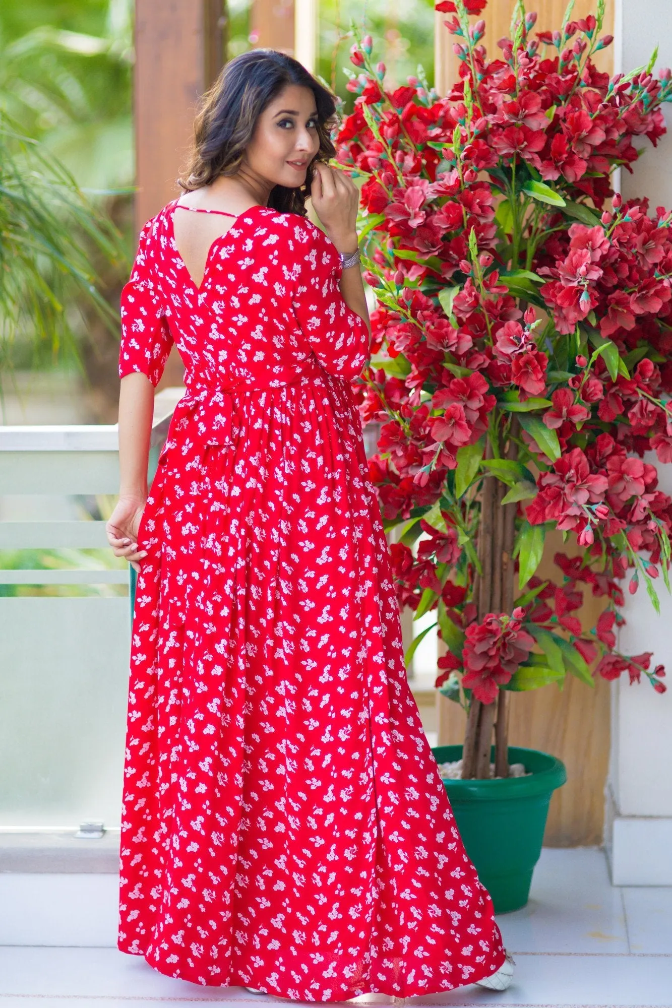 SO - Chic Red Floral Maternity & Nursing Wrap Dress-Pay