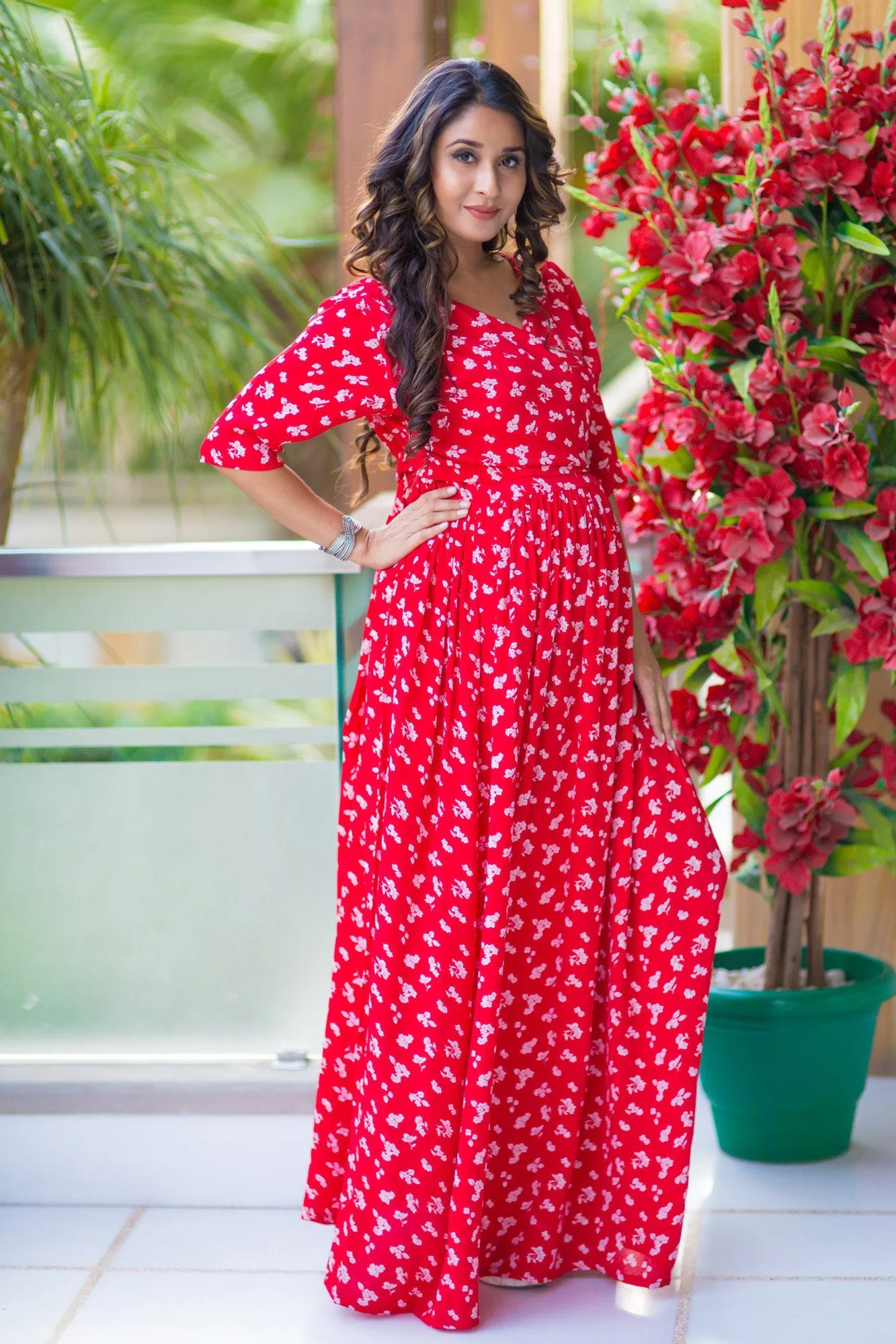 SO - Chic Red Floral Maternity & Nursing Wrap Dress-Pay