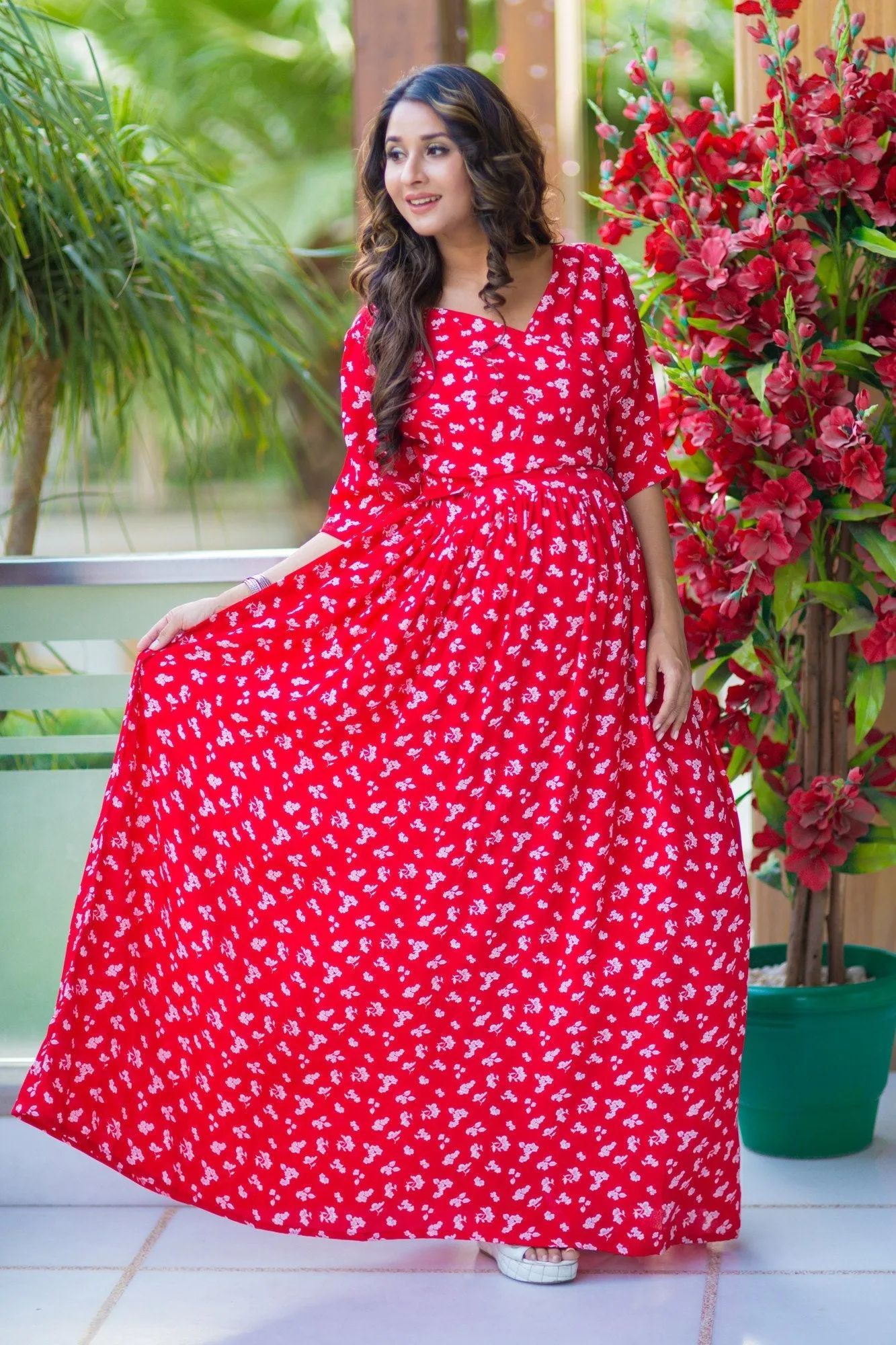 SO - Chic Red Floral Maternity & Nursing Wrap Dress-Pay