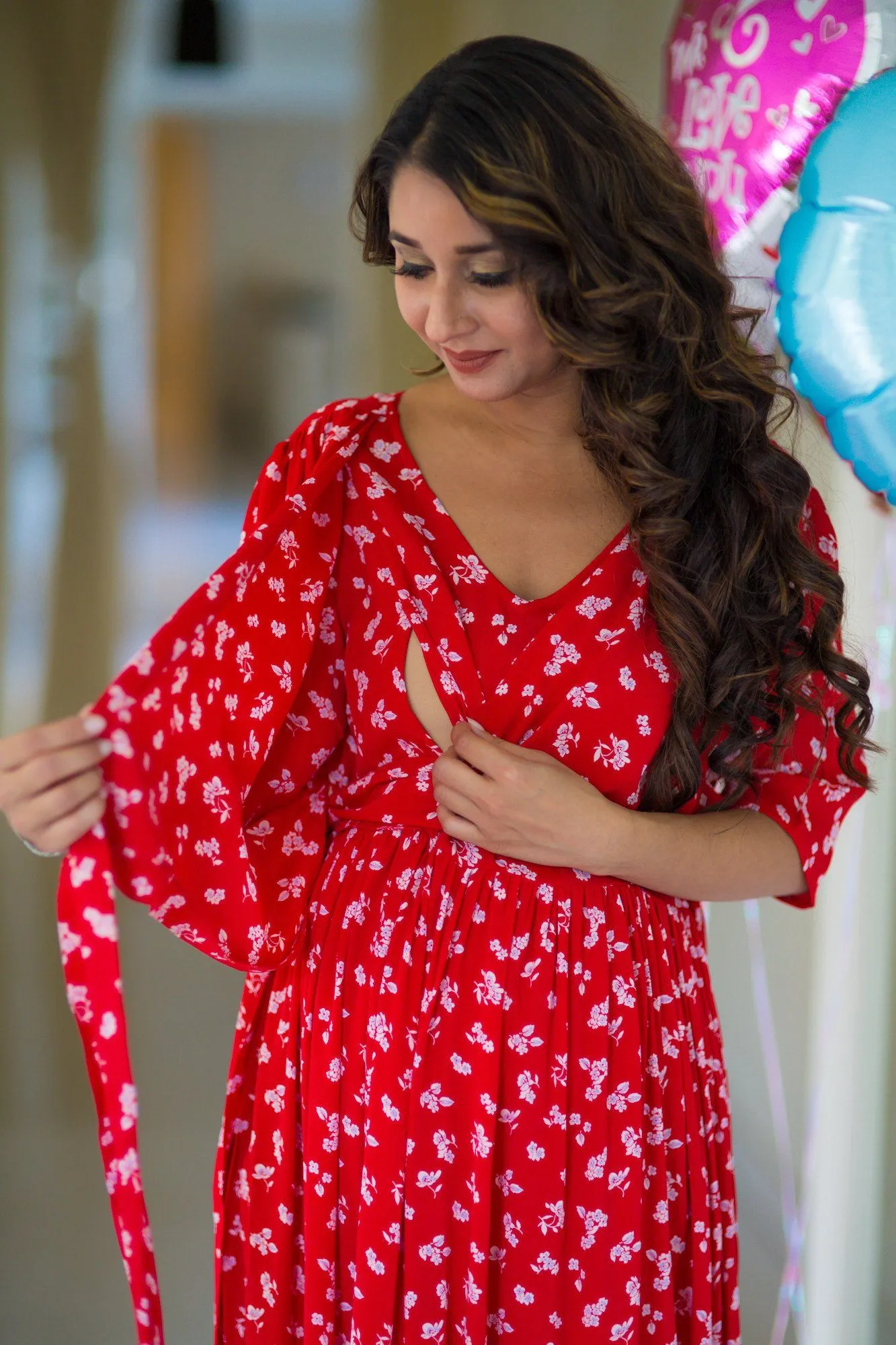 SO - Chic Red Floral Maternity & Nursing Wrap Dress-Pay