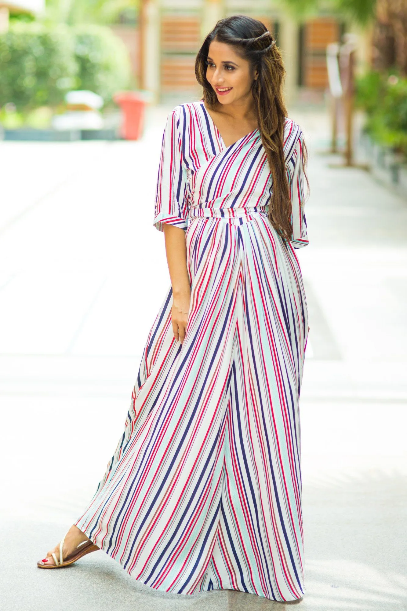 Striped Sleek Maternity & Nursing Wrap Dress