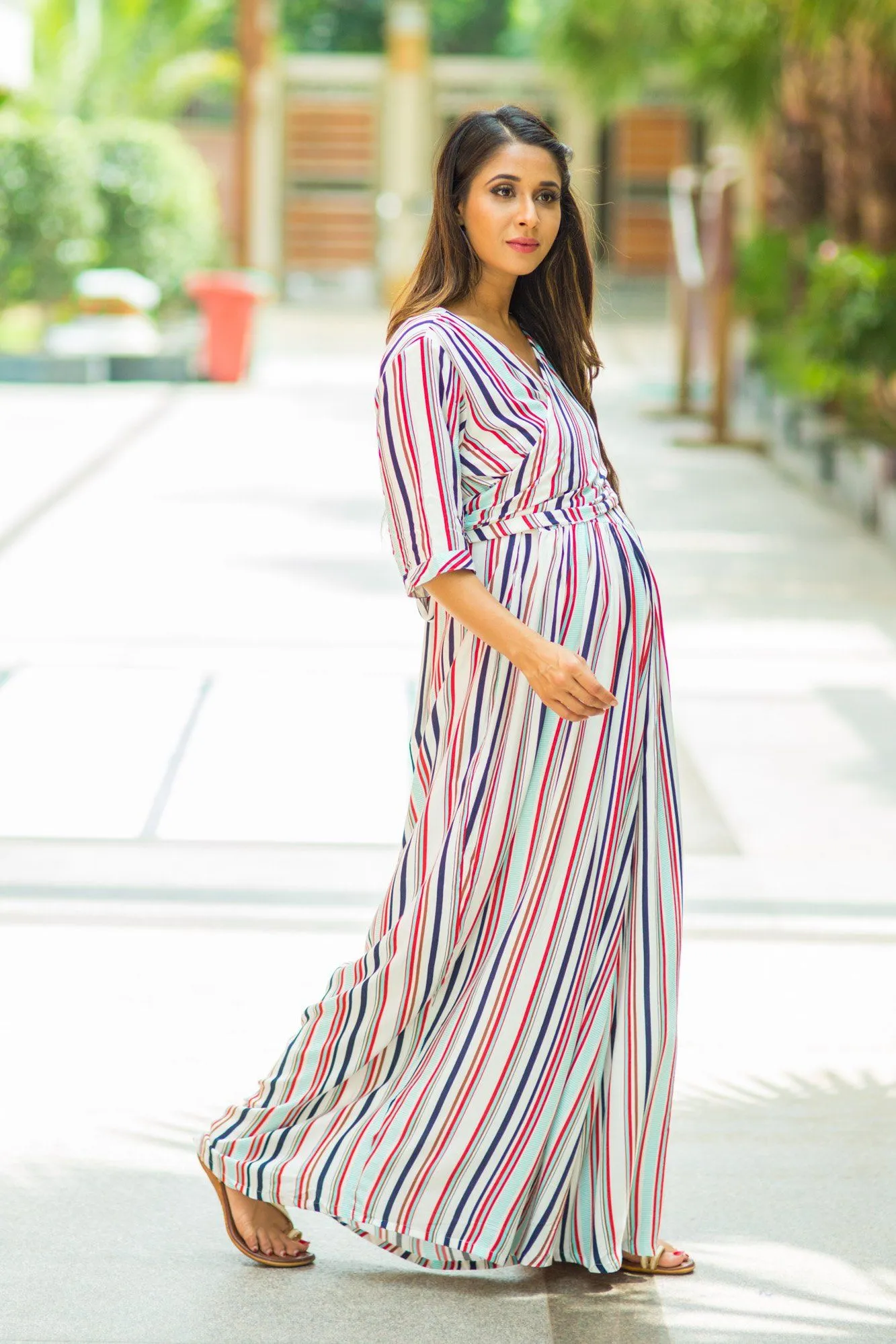 Striped Sleek Maternity & Nursing Wrap Dress