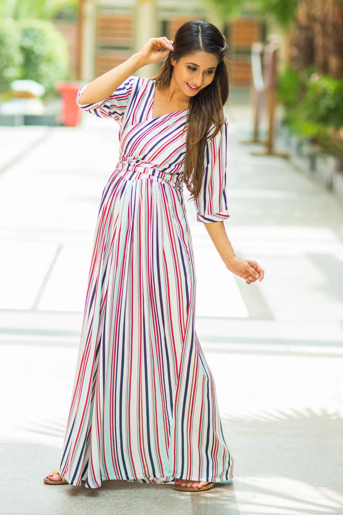 Striped Sleek Maternity & Nursing Wrap Dress