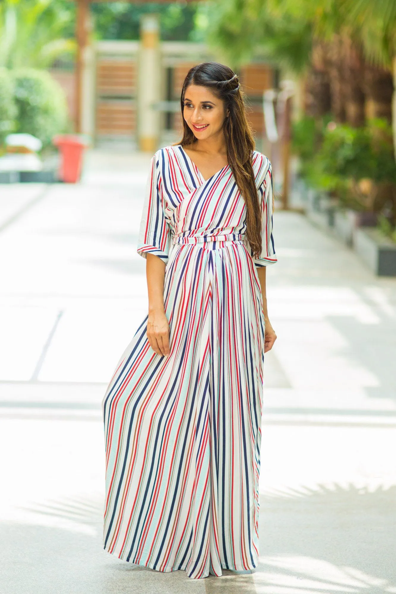 Striped Sleek Maternity & Nursing Wrap Dress