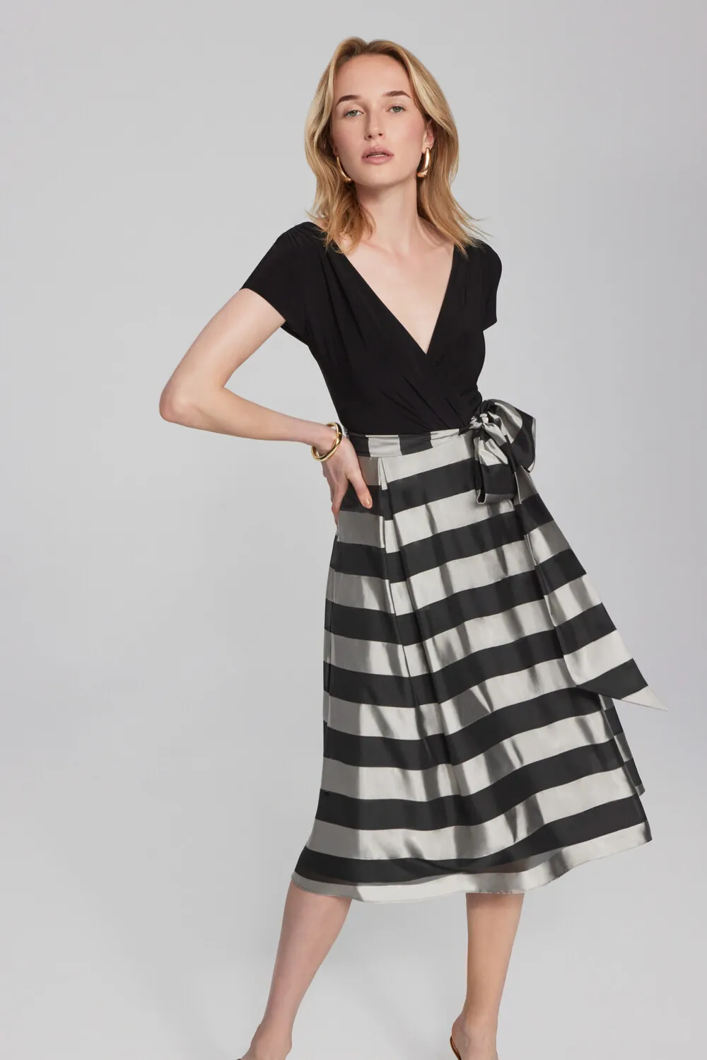 Striped V-neck Wrap Dress Style 241748