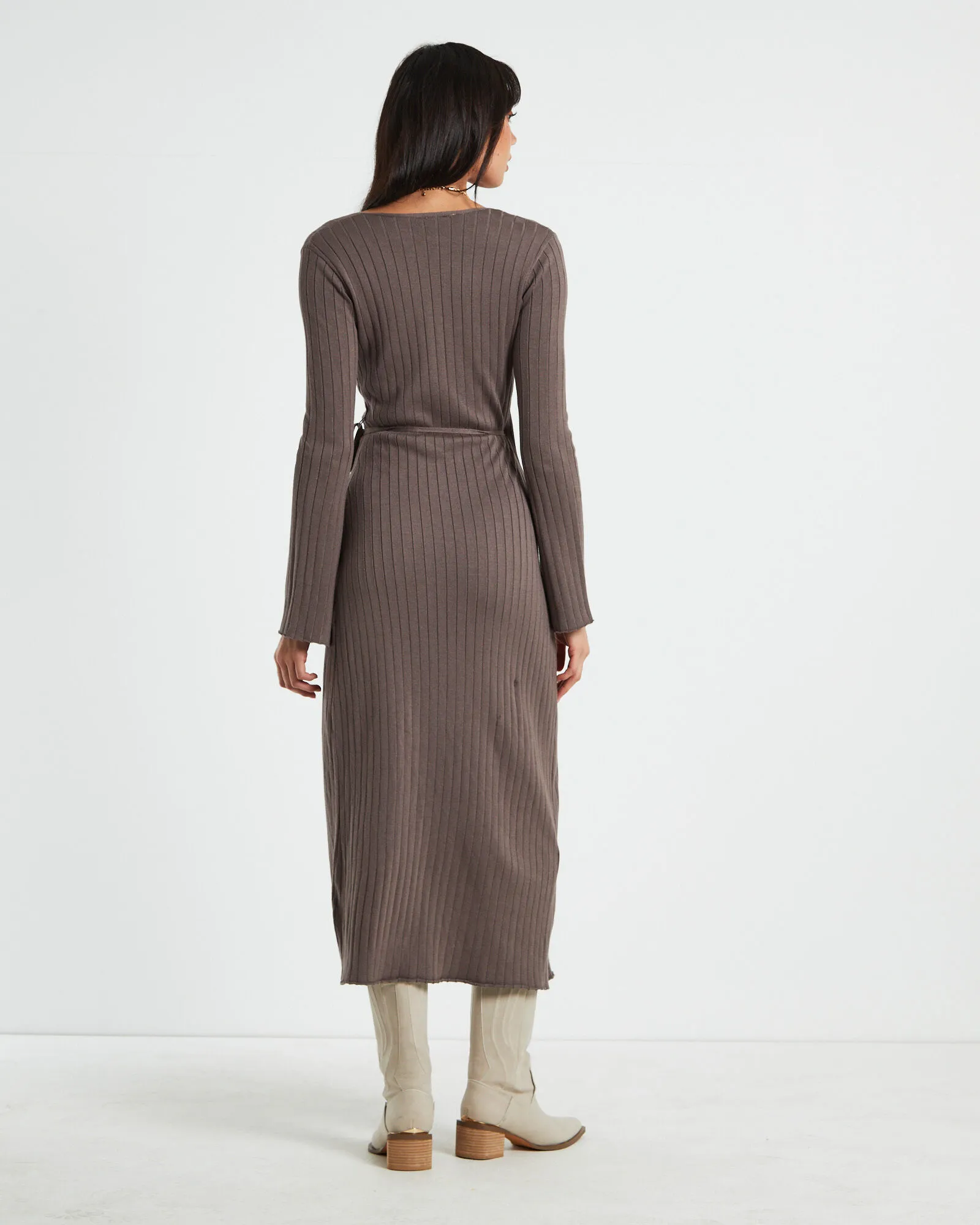 Subtitled Mara Wrap Knit Midi Dress Mocha