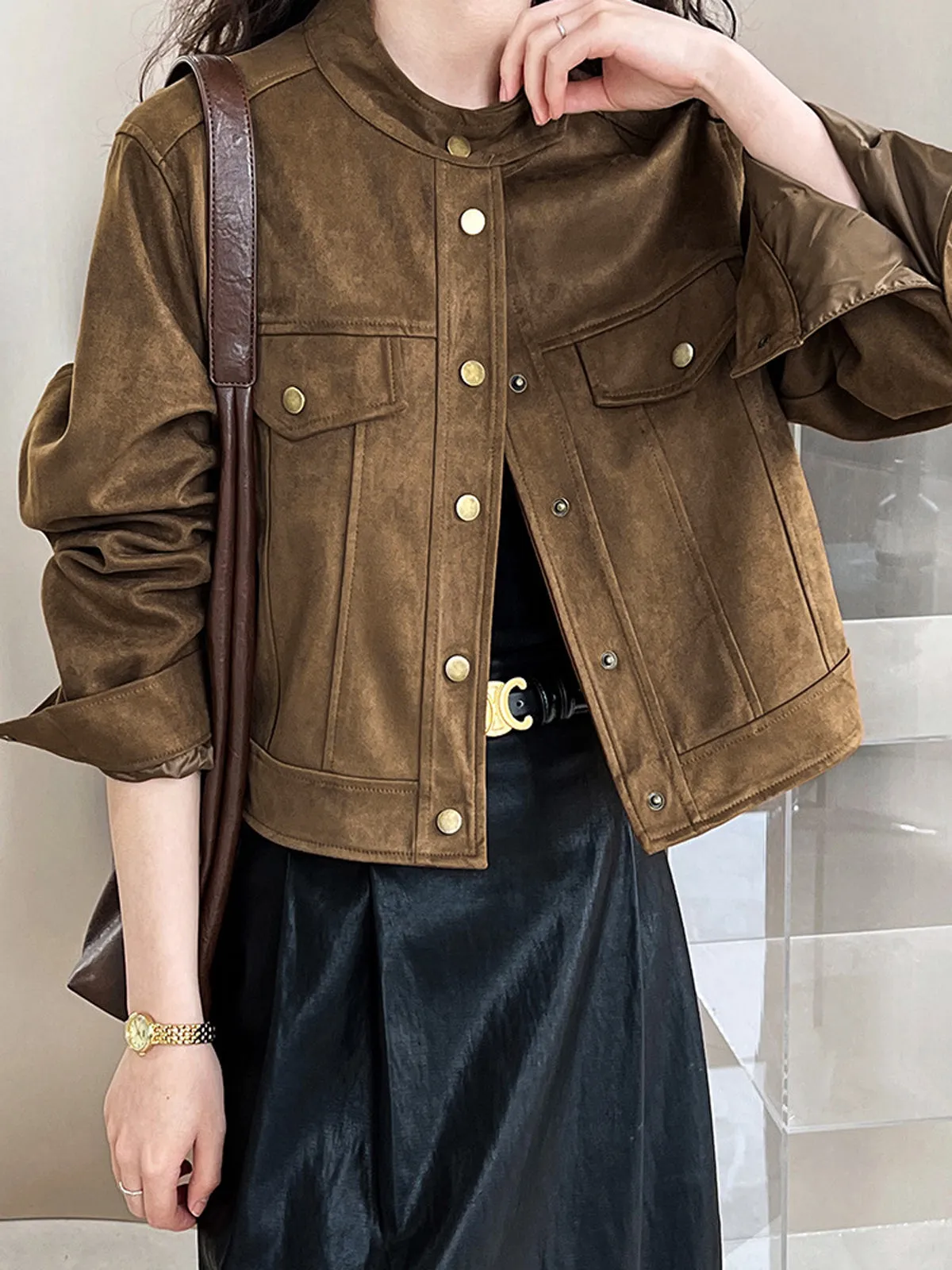 Suede Button Short Jacket