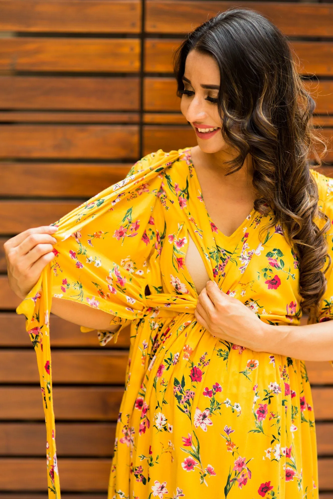 Sunny Yellow Blossom Maternity& Nursing Wrap Dress