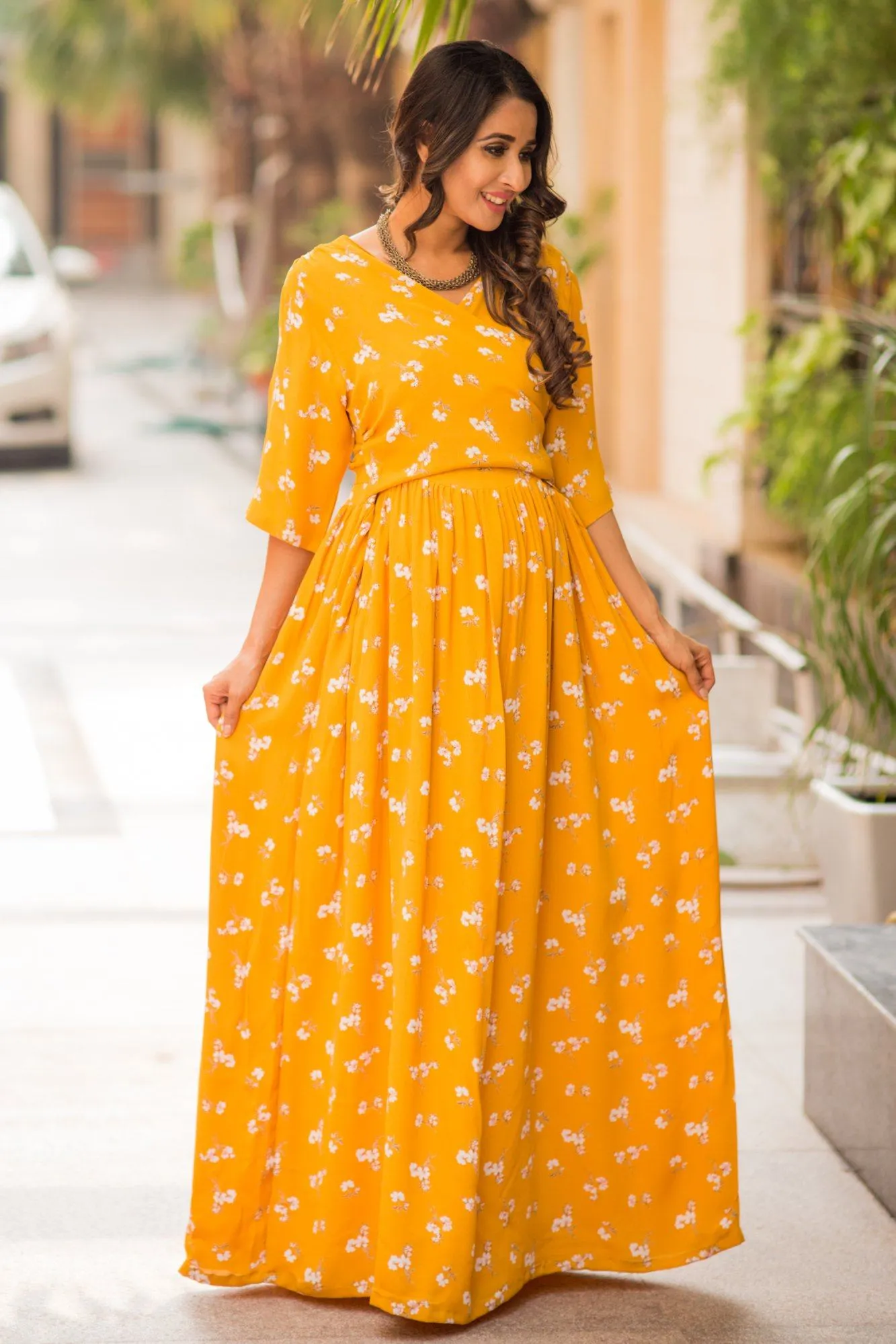 Sunrise Yellow Floral Maternity & Nursing Wrap Dress