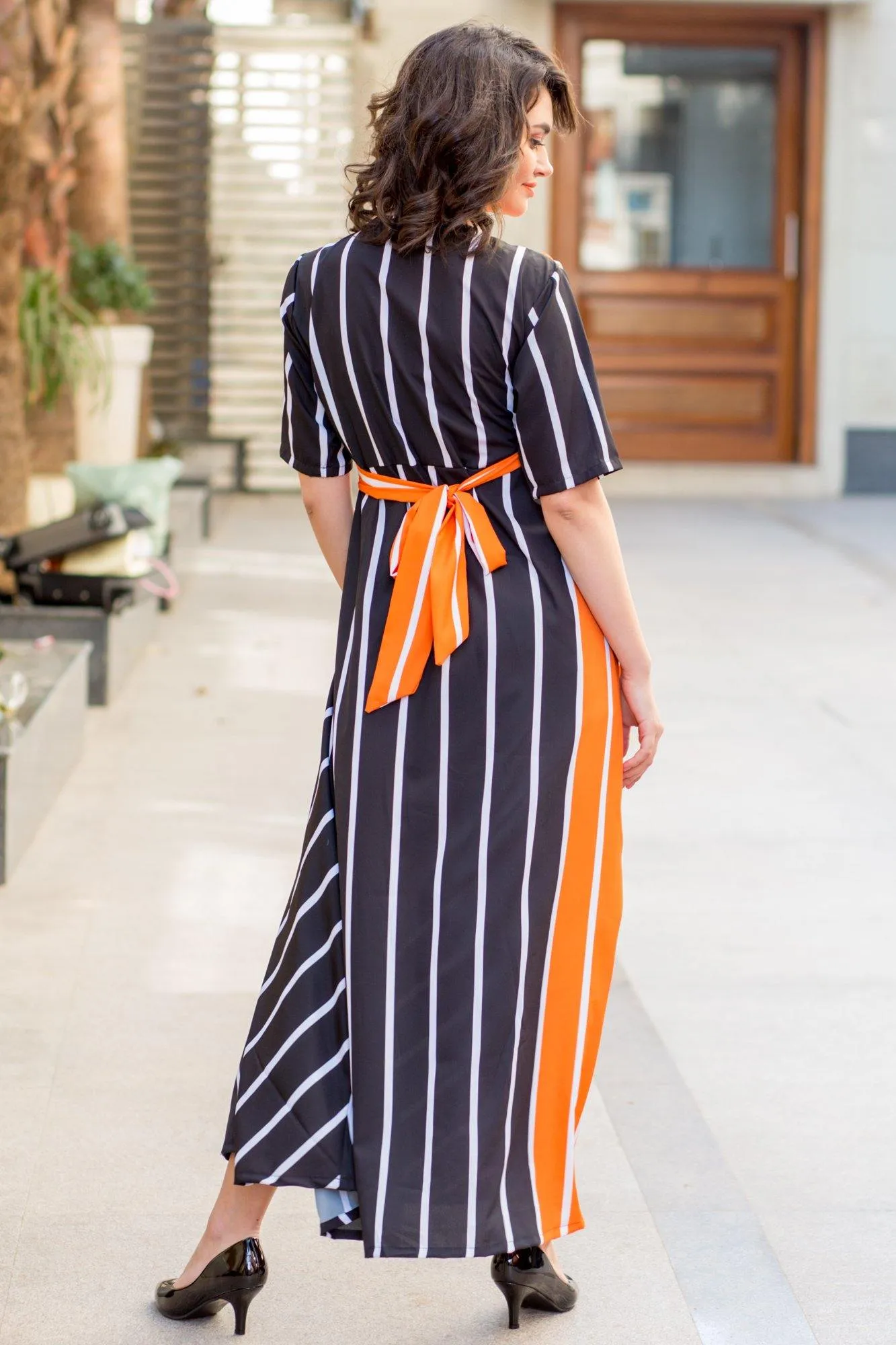 Tangerine Jade Striped Maternity & Nursing Wrap Dress