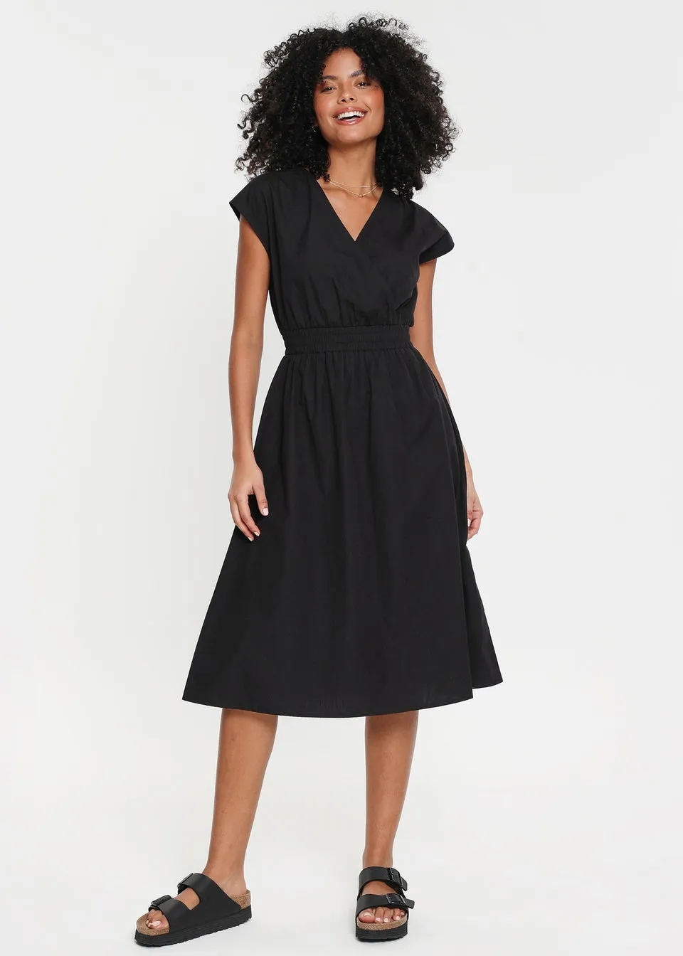 Threadbare Black Cotton Poplin Ibiza Maxi Wrap Dress