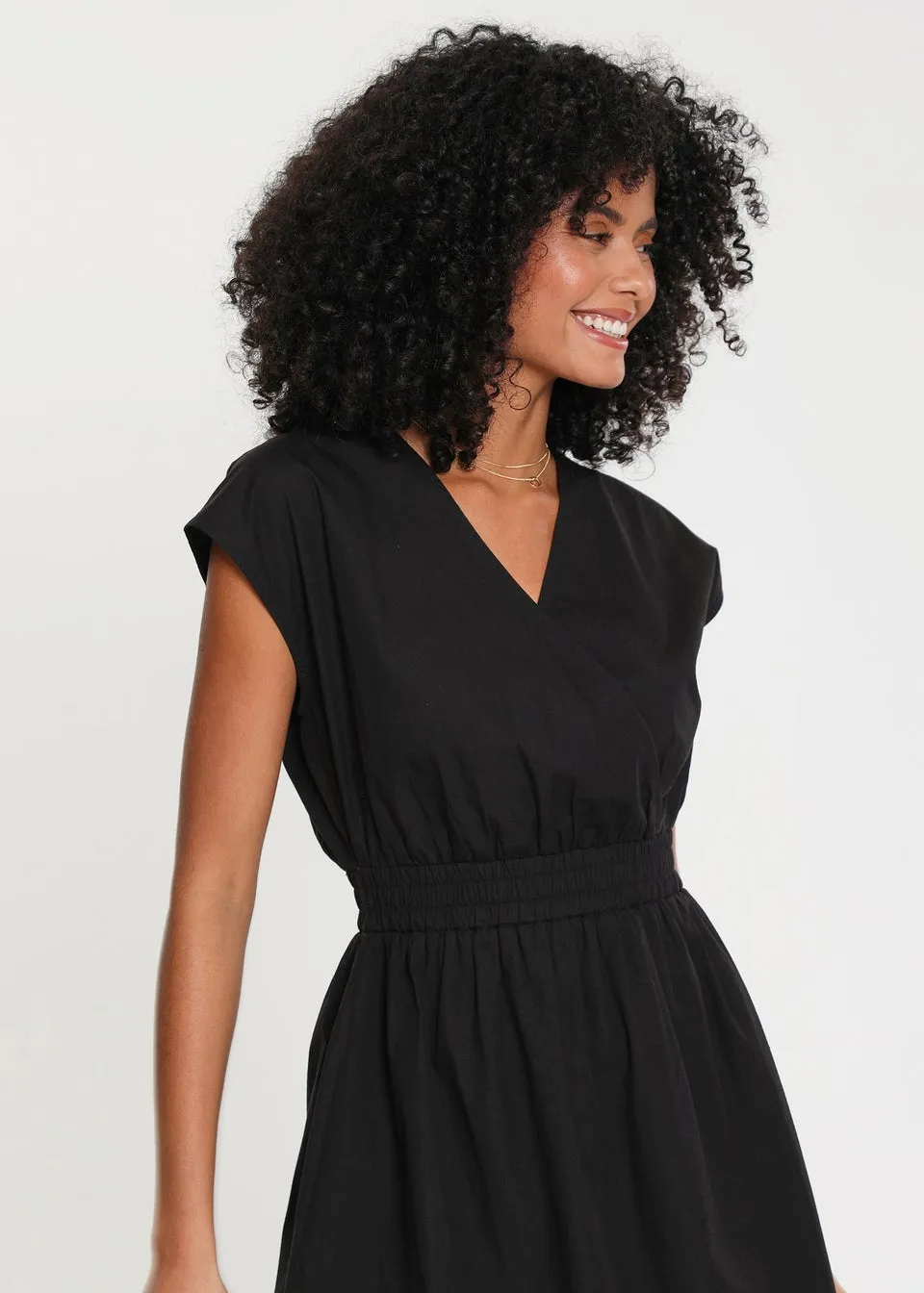 Threadbare Black Cotton Poplin Ibiza Maxi Wrap Dress