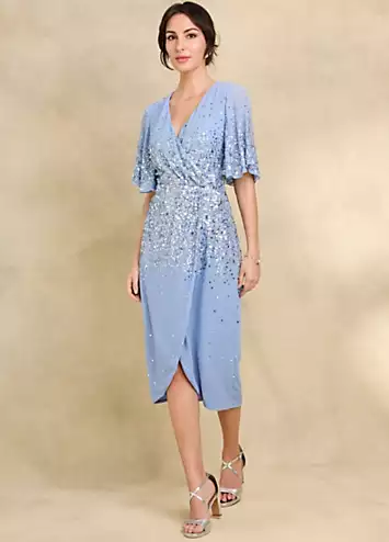 Together Pale Blue Sequin Wrap Dress | Grattan