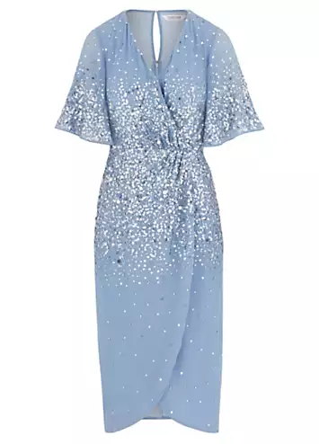 Together Pale Blue Sequin Wrap Dress | Grattan