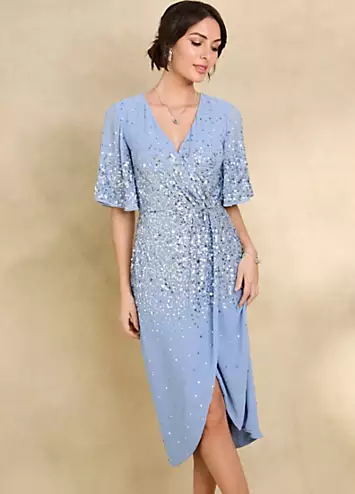 Together Pale Blue Sequin Wrap Dress | Grattan