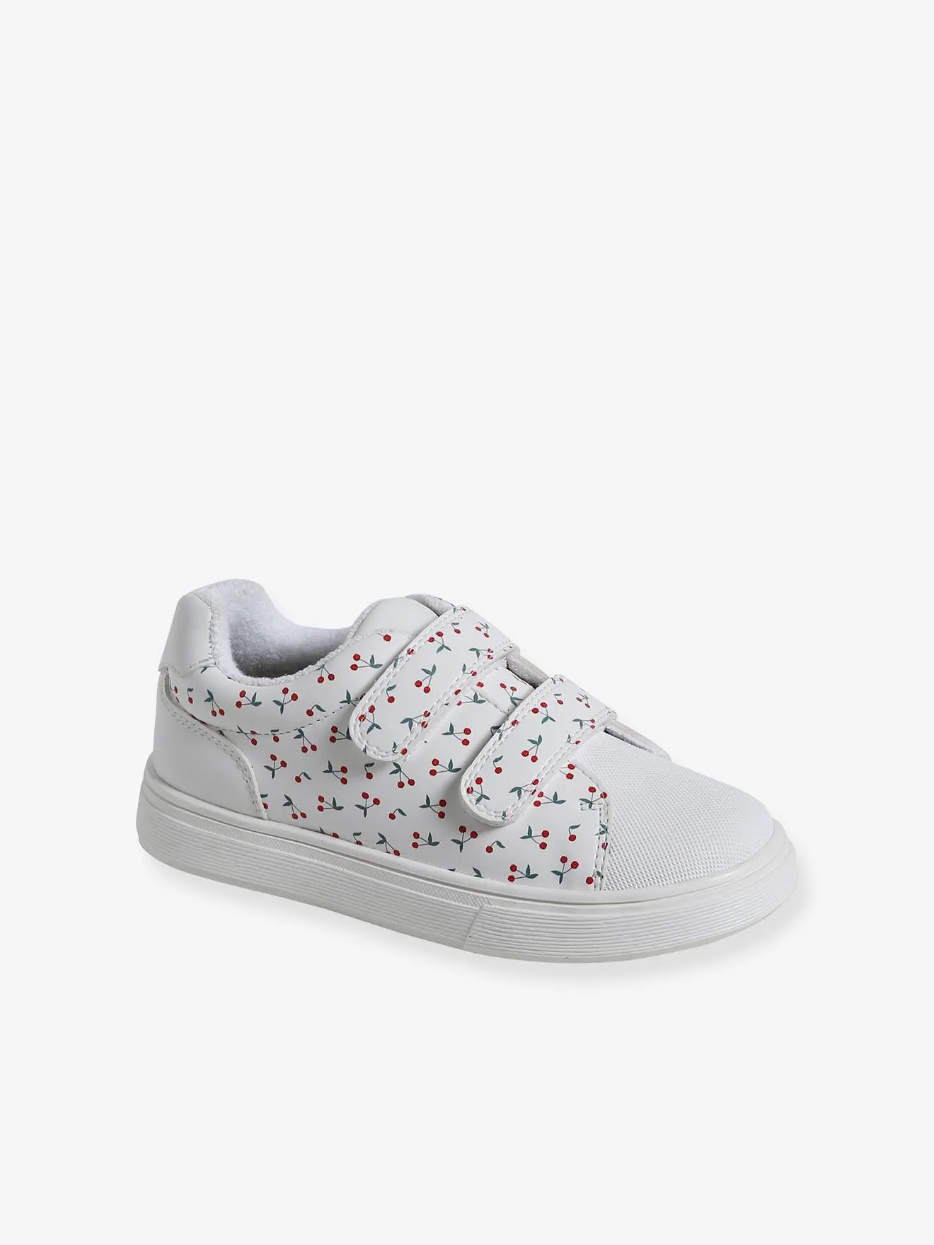 Trainers with Hook-and-Loop Straps for Girls - printed white