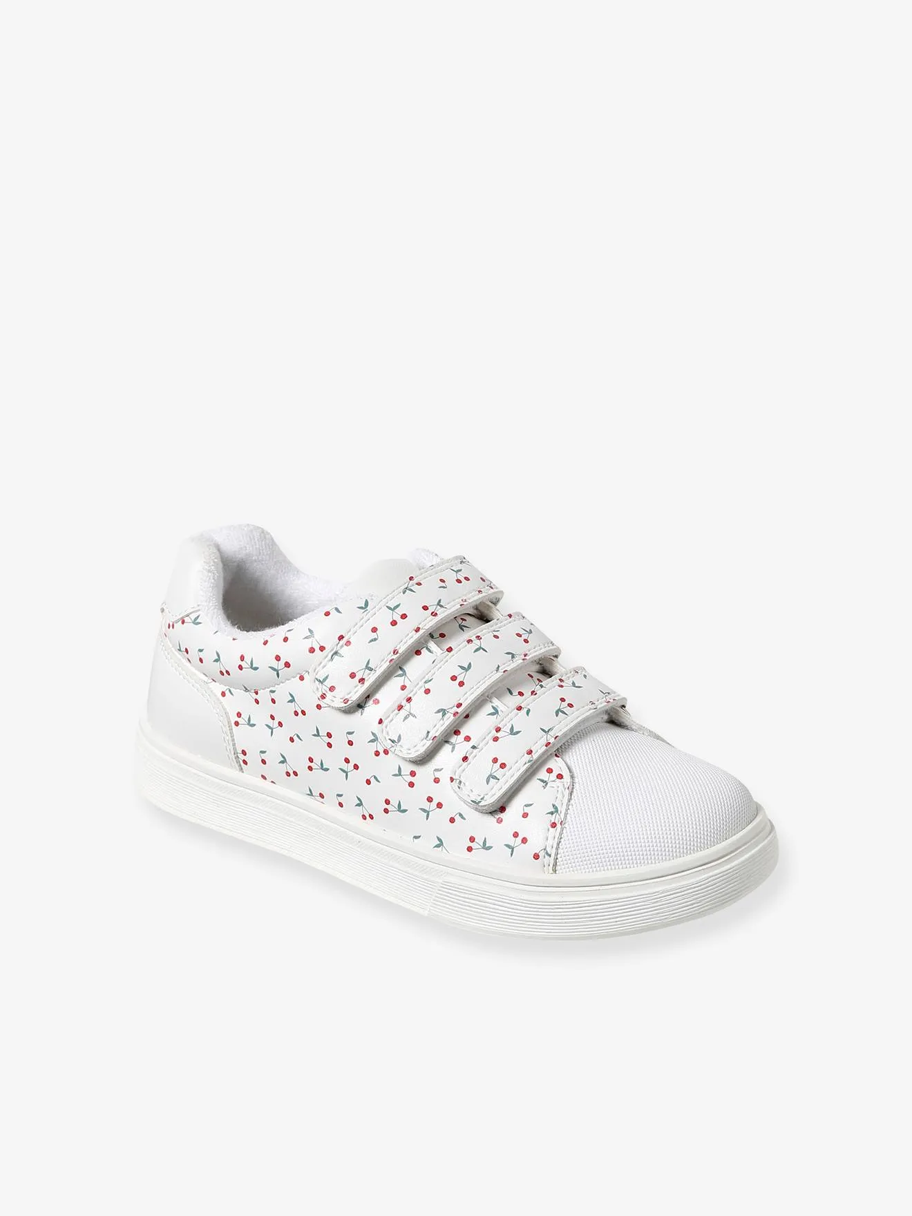 Trainers with Hook-and-Loop Straps for Girls - printed white