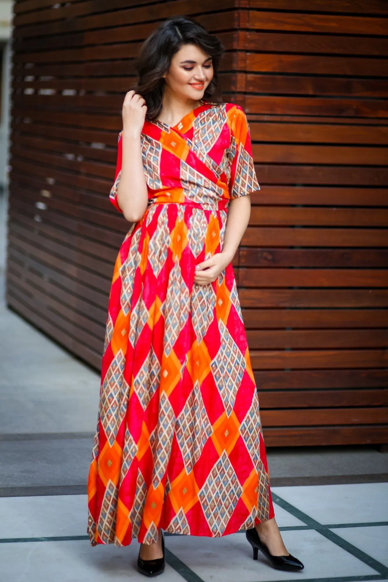 Trinity Orange Maternity & Nursing Wrap Dress