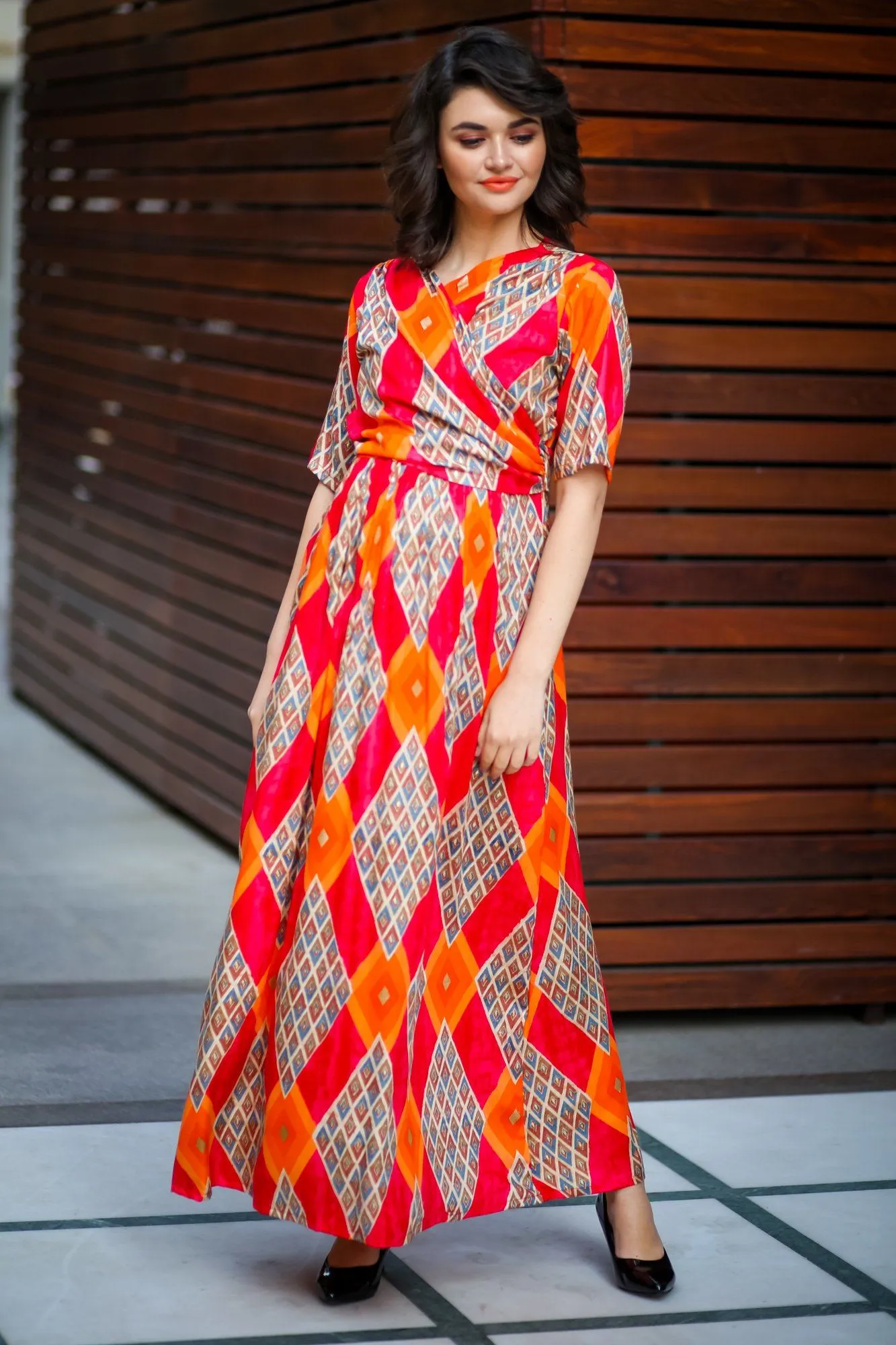 Trinity Orange Maternity & Nursing Wrap Dress