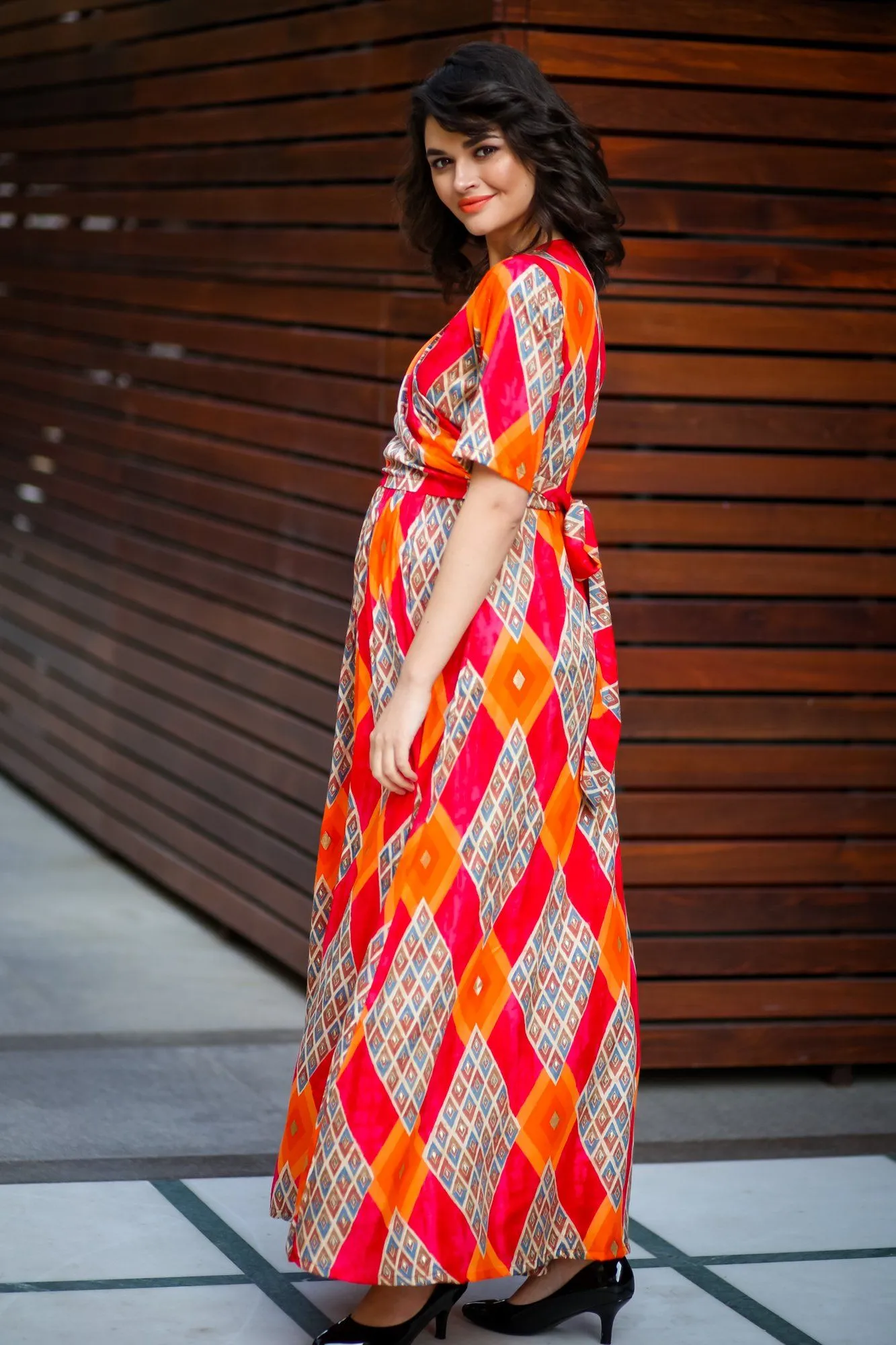 Trinity Orange Maternity & Nursing Wrap Dress