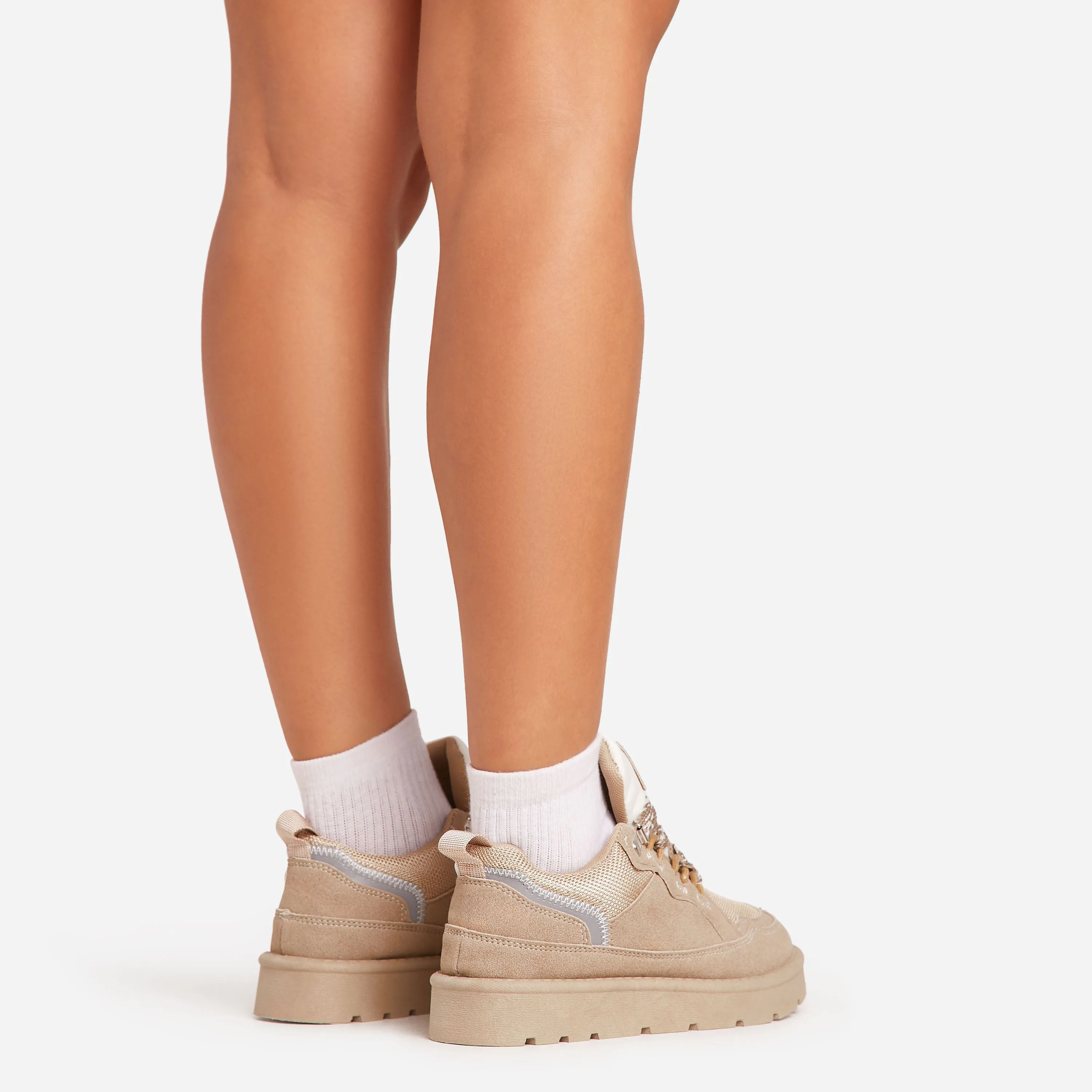 Tulay Lace Up Chunky Trainers In Beige Faux Suede