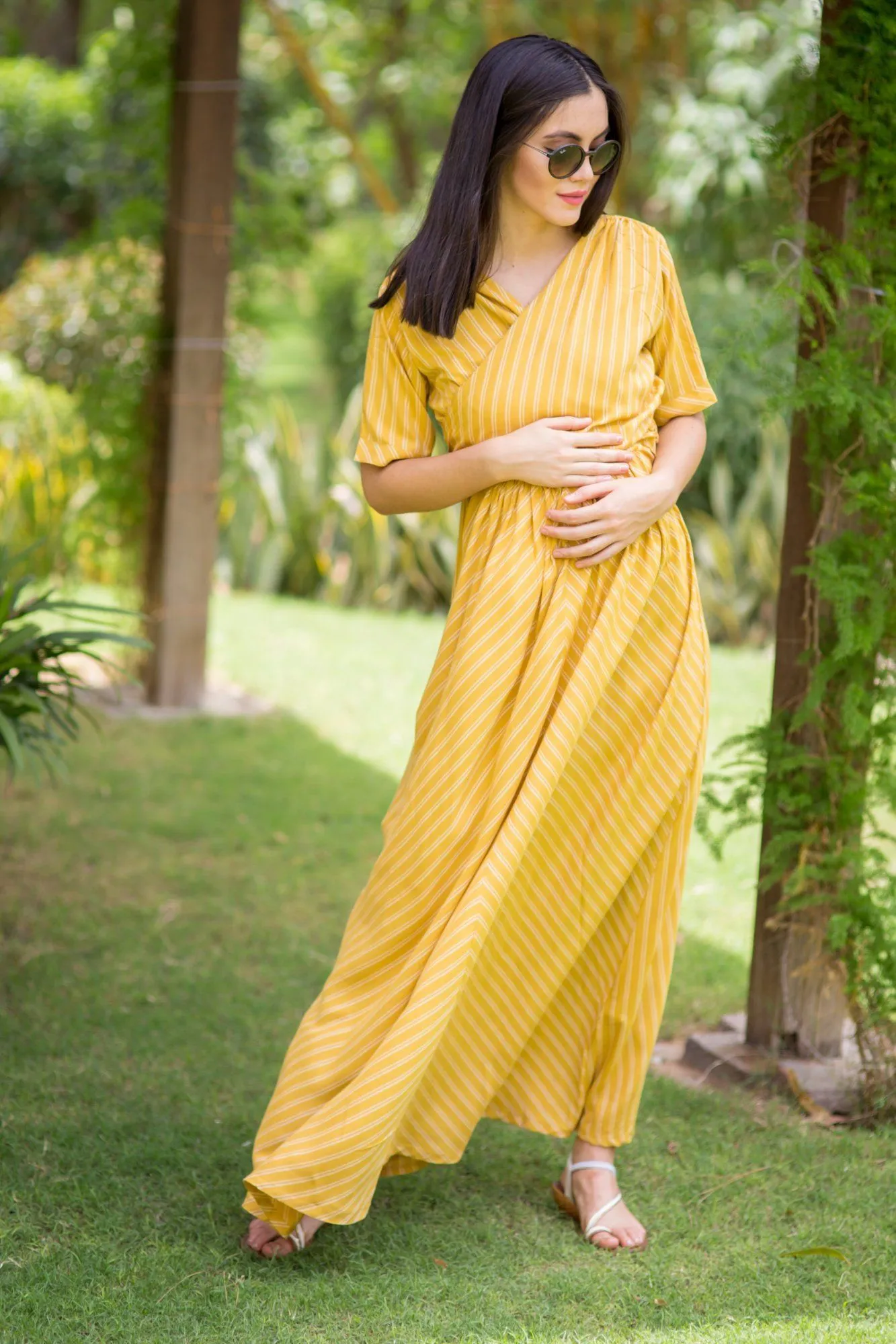 Tuscany Striped Maternity & Nursing Wrap Dress